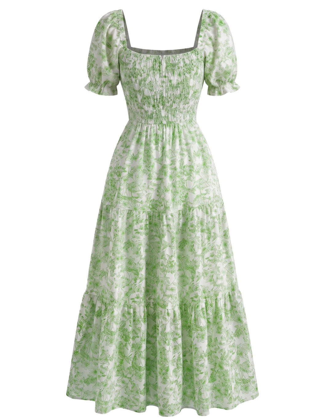 1940s Floral Wrinkle Square Neck Dress