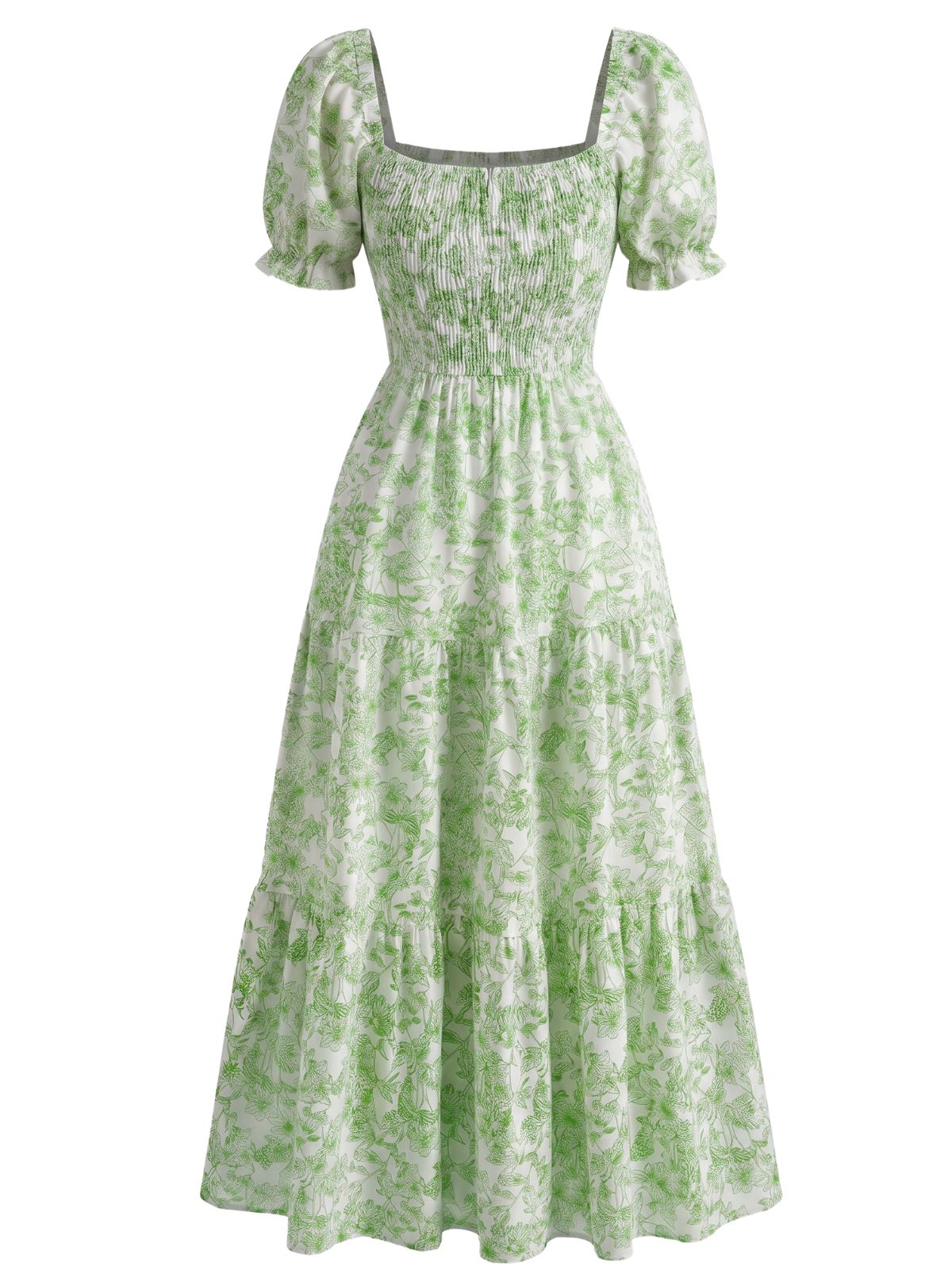 1940s Floral Wrinkle Square Neck Dress