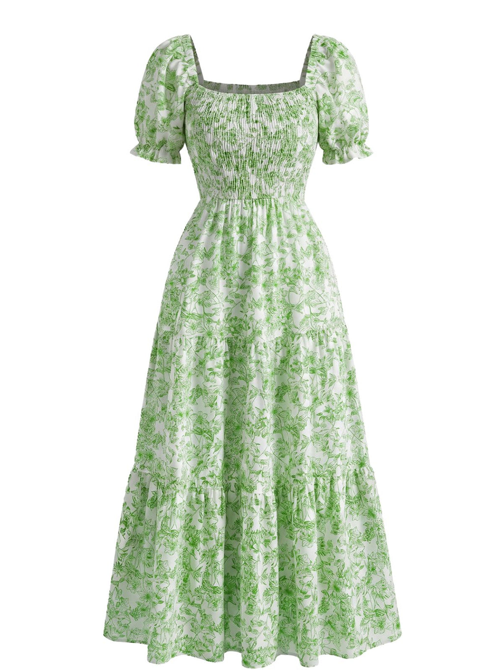 1940s Floral Wrinkle Square Neck Dress