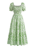 1940s Floral Wrinkle Square Neck Dress