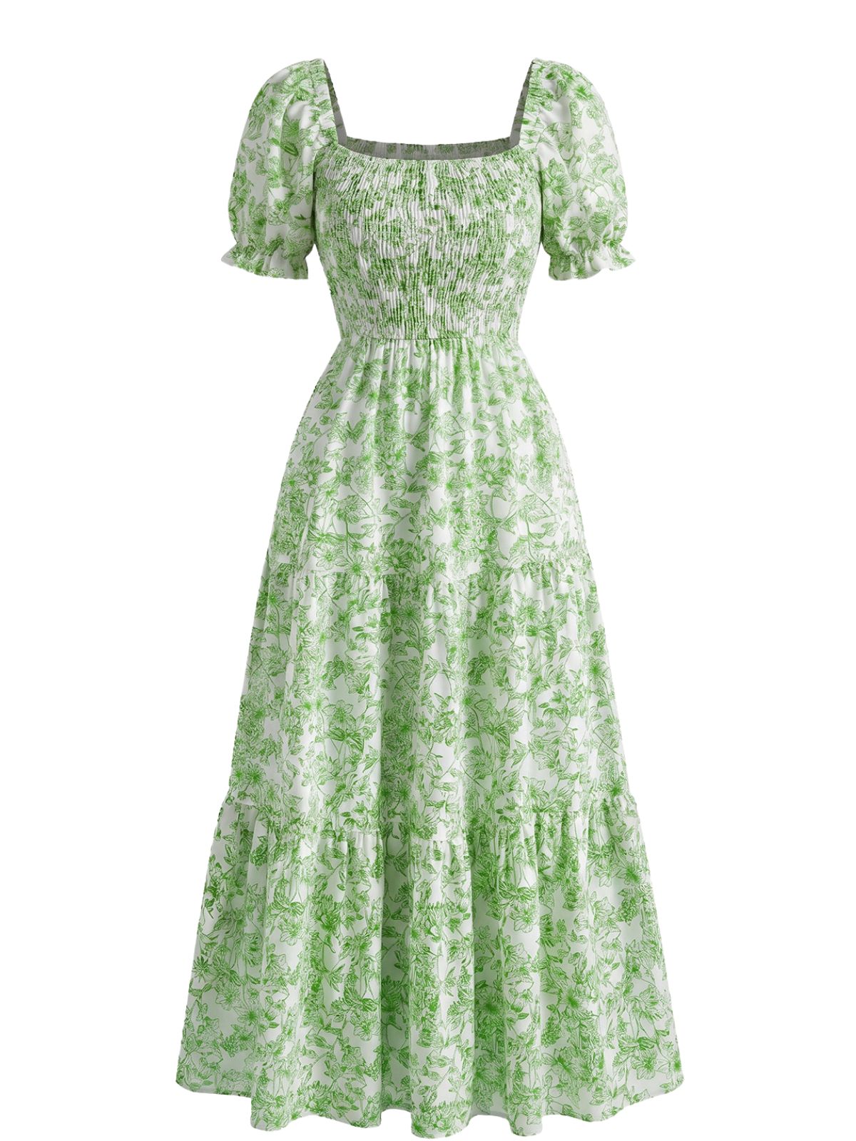 1940s Floral Wrinkle Square Neck Dress