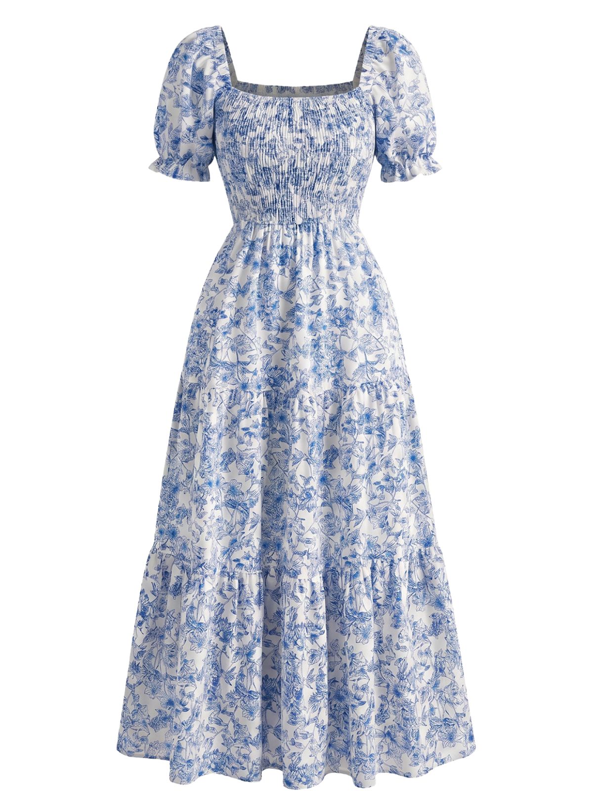 1940s Floral Wrinkle Square Neck Dress