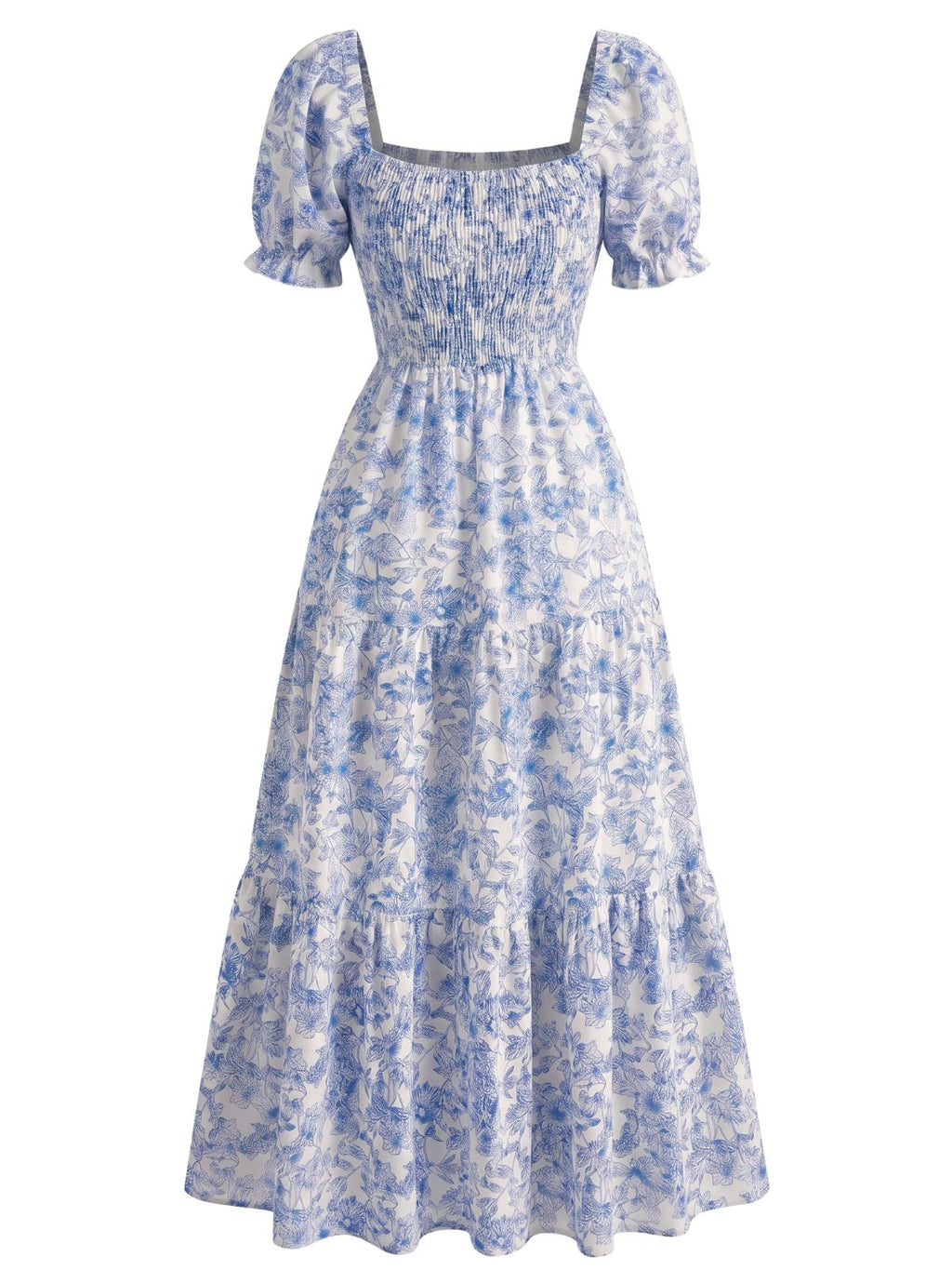 1940s Floral Wrinkle Square Neck Dress