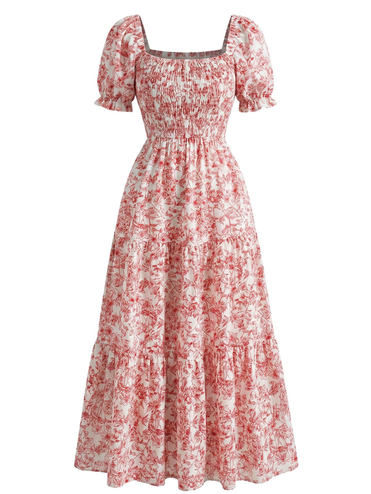 1940s Floral Wrinkle Square Neck Dress