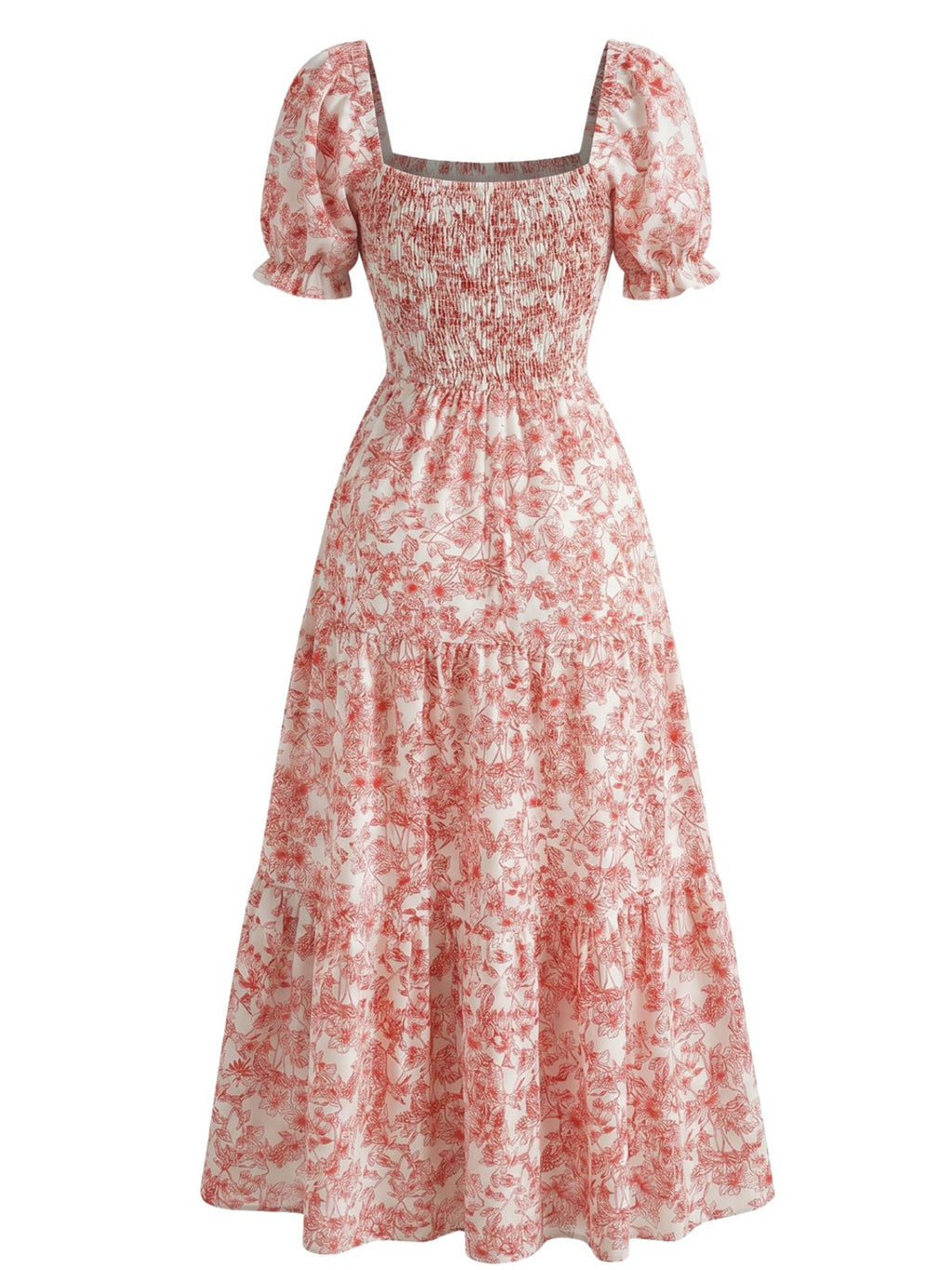 1940s Floral Wrinkle Square Neck Dress