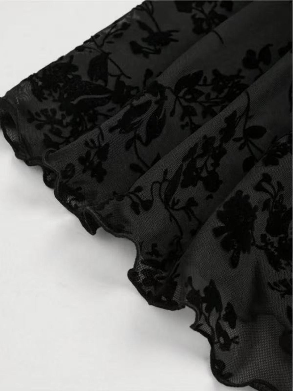 Black 1950s Lace Floral Bishop Sleeves Dress