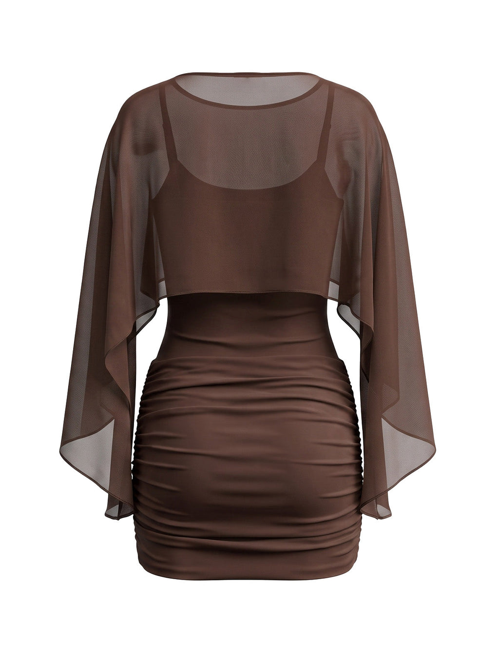 Black 1960s Cami Ruched Bodycon Mini Dress With Sheer Cape