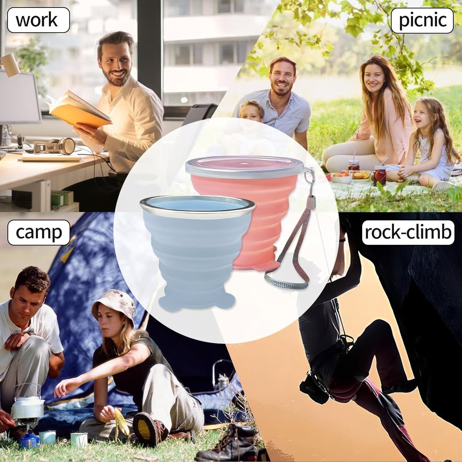 270ML Foldable Silicone Travel Cup - Anti-Slip Anti-Scald Camping Mug