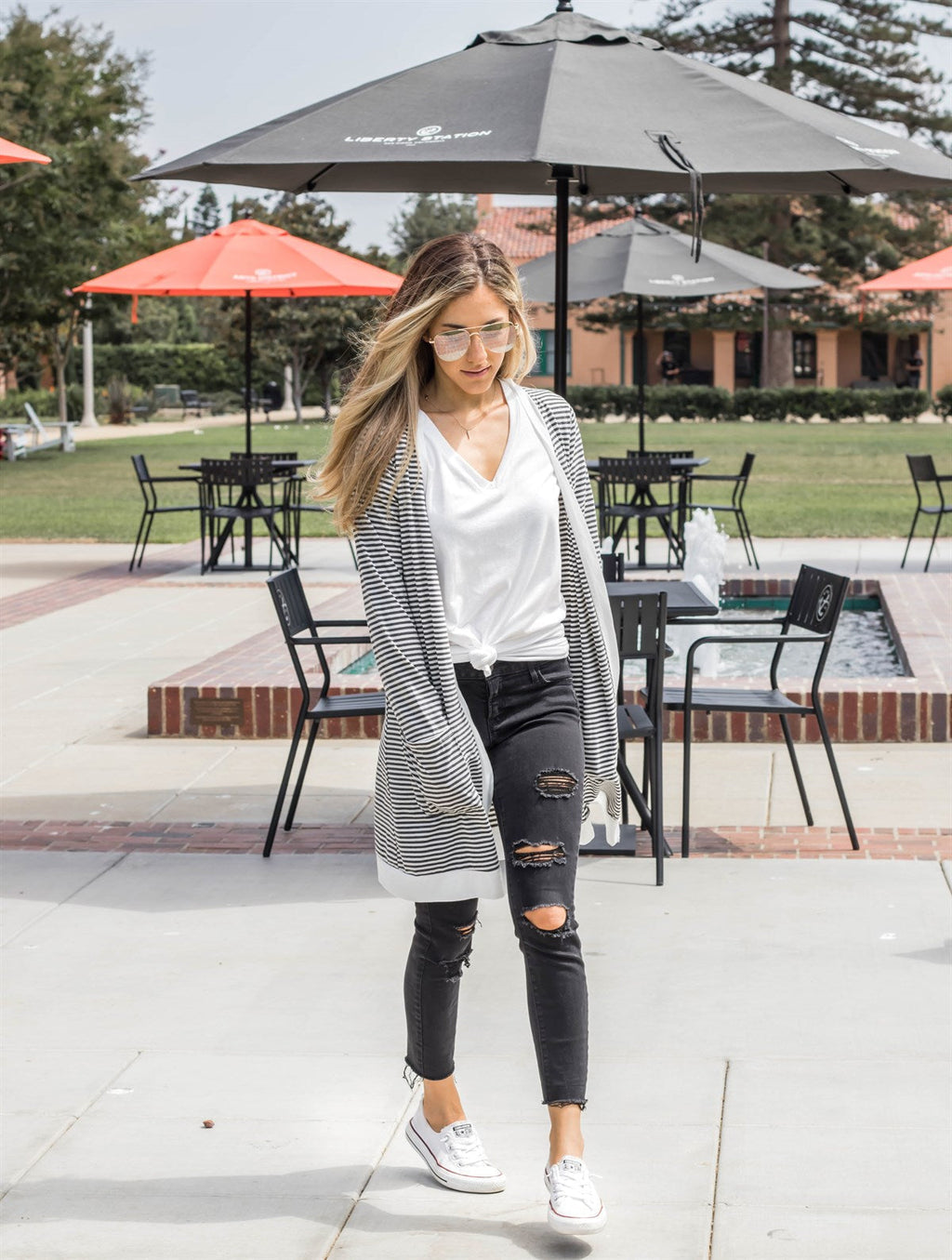 Striped Pocket Cardigan - Charcoal