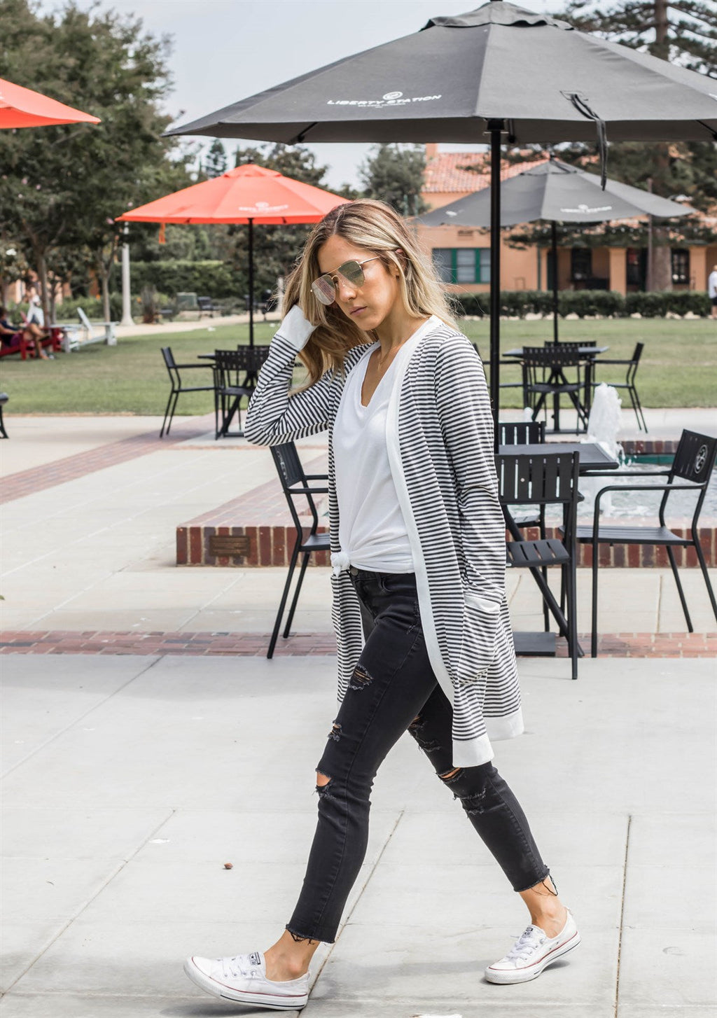 Striped Pocket Cardigan - Charcoal