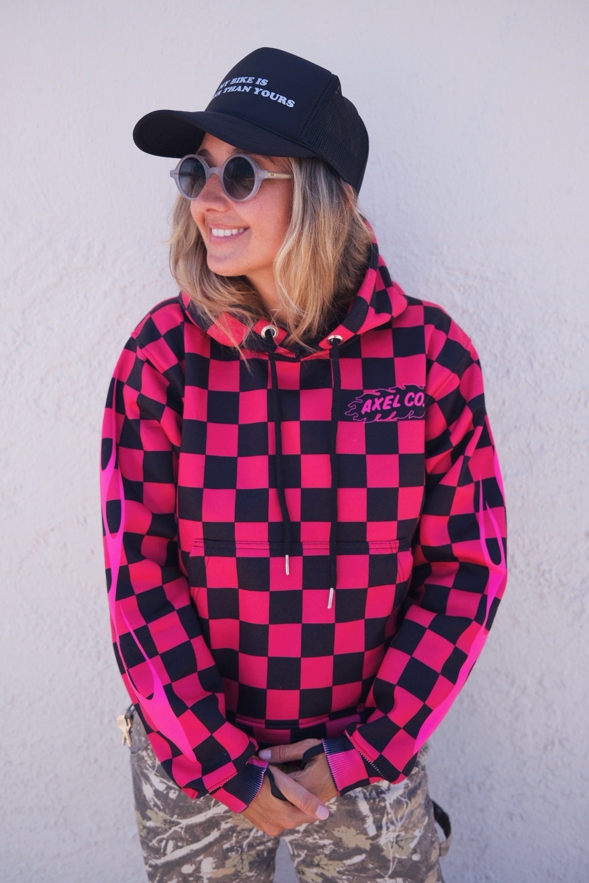 PINK & Black Checkered Flame Hoodie