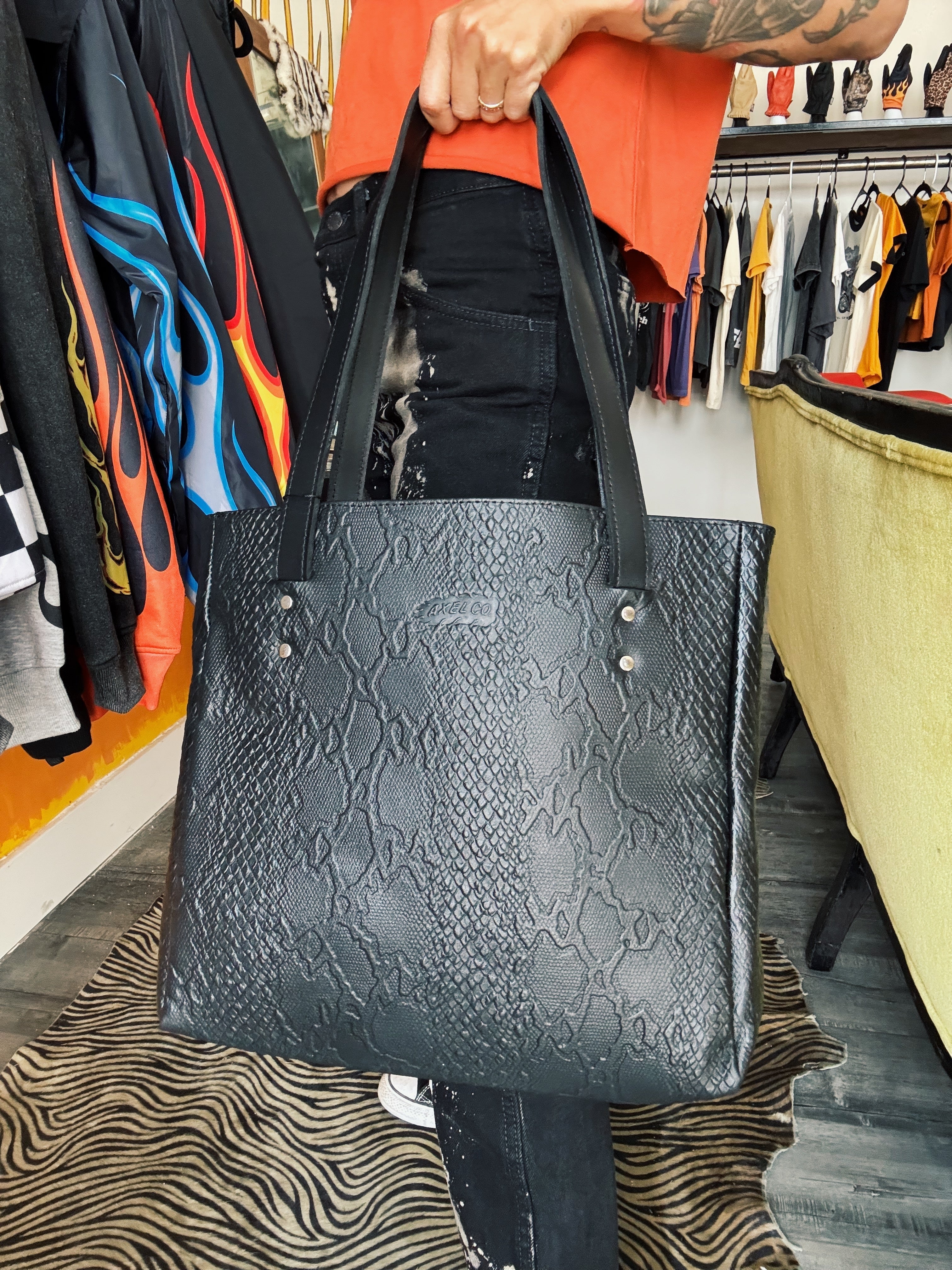 Alligator Skin Leather Shoulder Bag with Zebra Print Liner