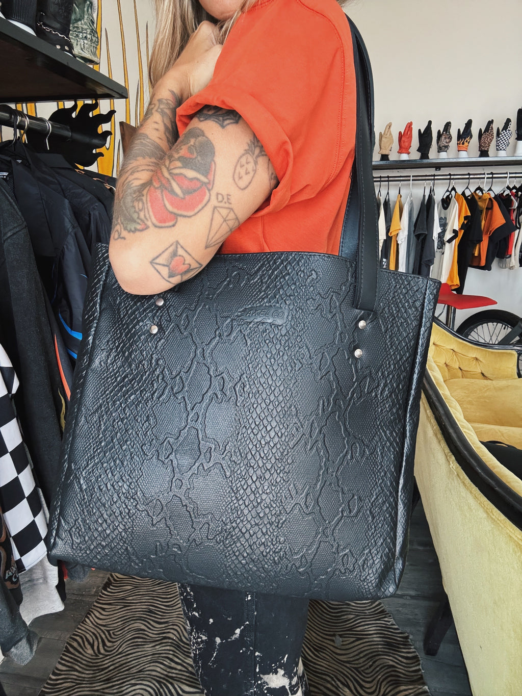 Alligator Skin Leather Shoulder Bag with Zebra Print Liner