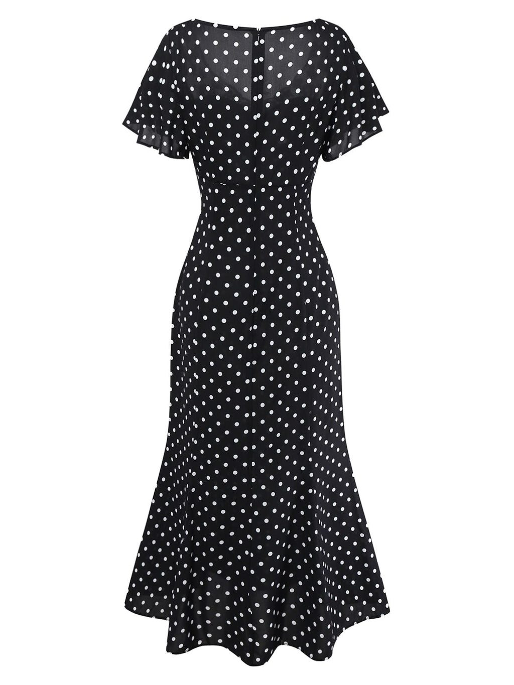 Black 1930s Lace Trim Polka Dot Dress