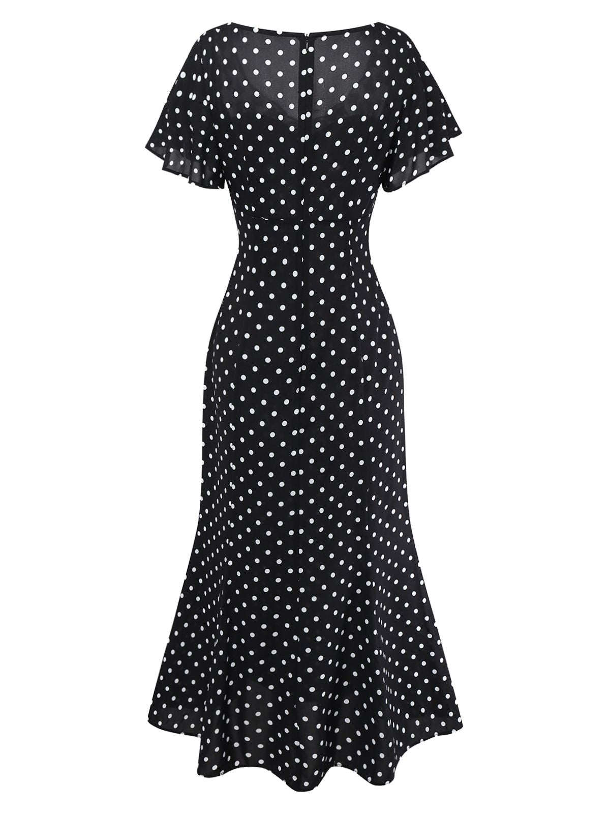 Black 1930s Lace Trim Polka Dot Dress
