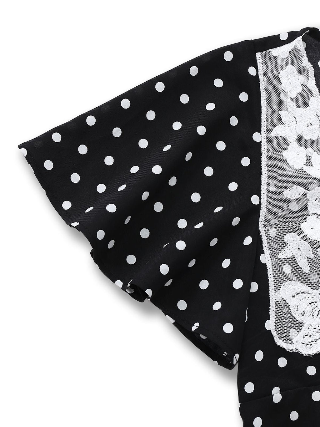 Black 1930s Lace Trim Polka Dot Dress