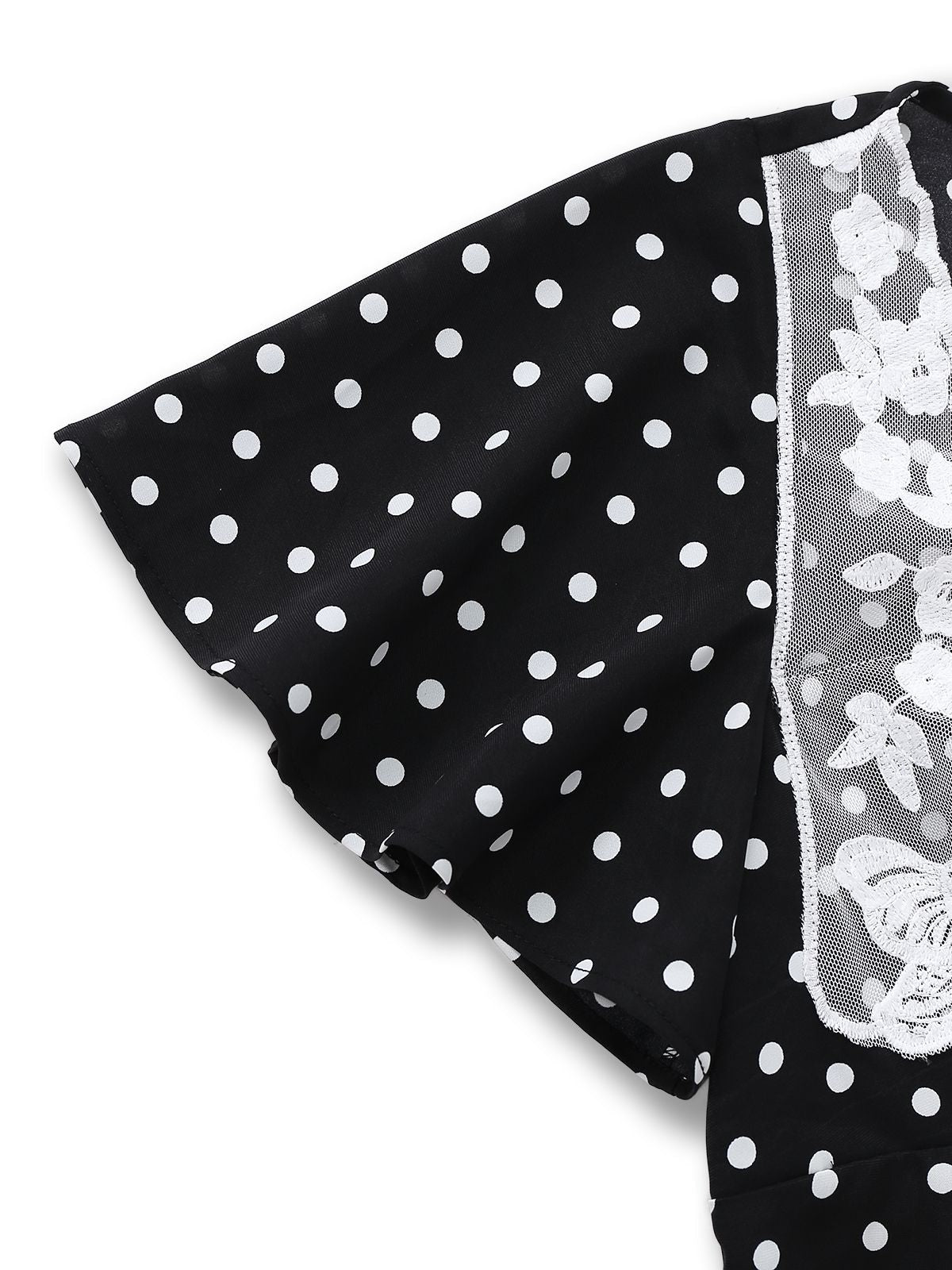 Black 1930s Lace Trim Polka Dot Dress