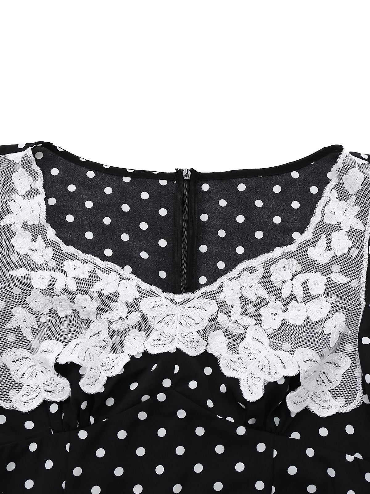Black 1930s Lace Trim Polka Dot Dress