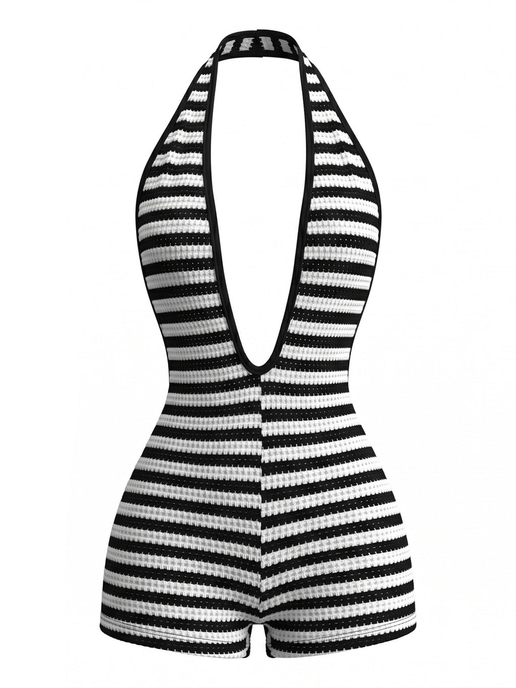 Black 1970s Striped Halter Neck Knit Romper