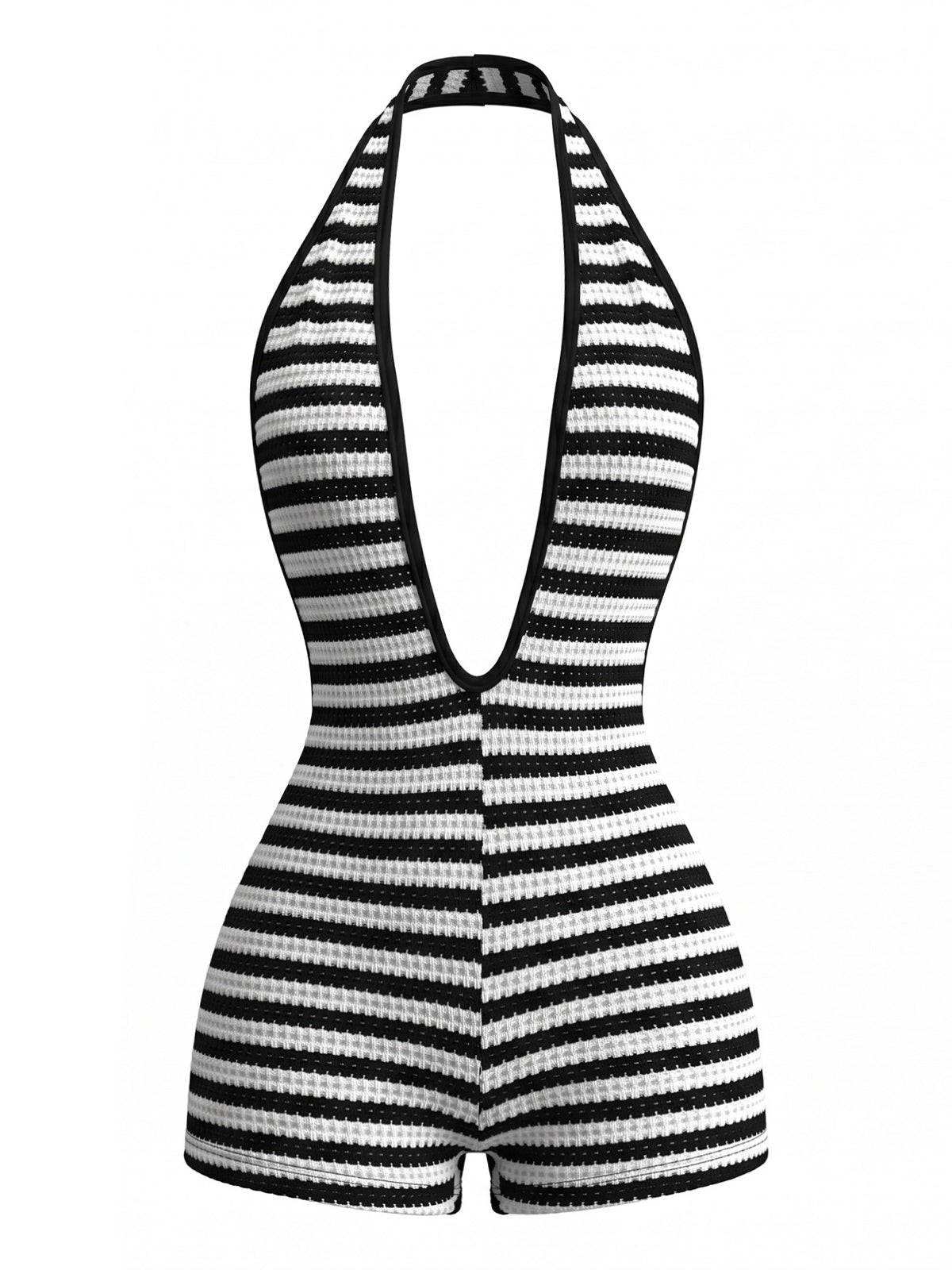 Black 1970s Striped Halter Neck Knit Romper