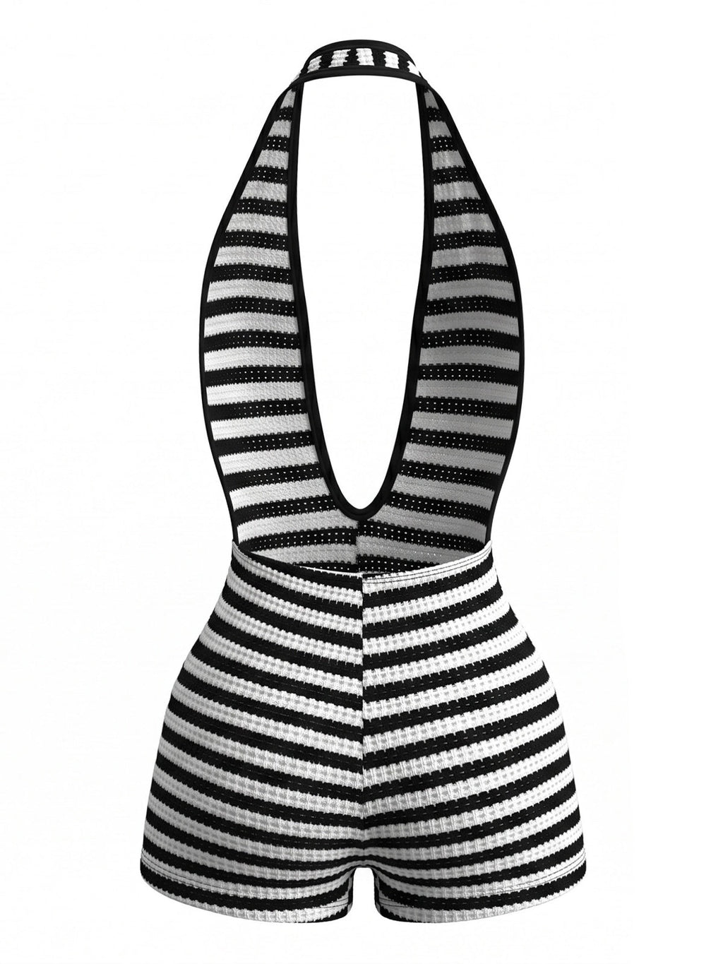 Black 1970s Striped Halter Neck Knit Romper