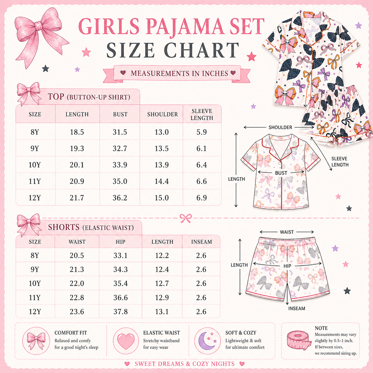 Girls Cherry Bow Pajama Set