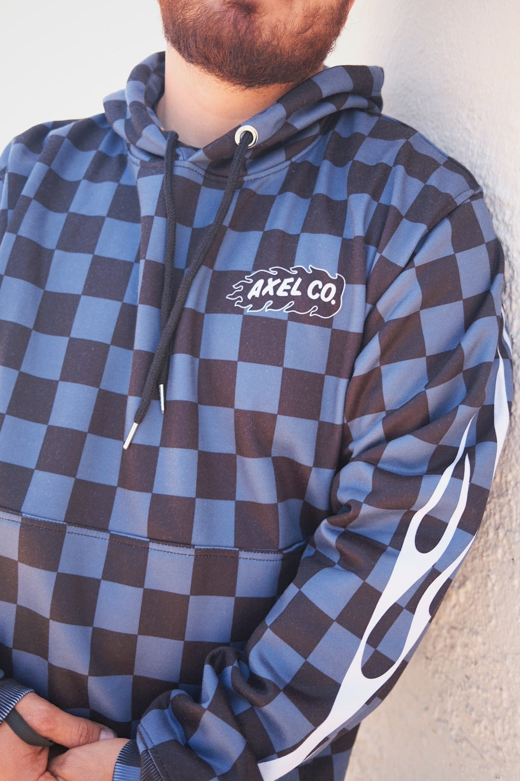 Navy Blue & Black Checkered Flame Hoodie