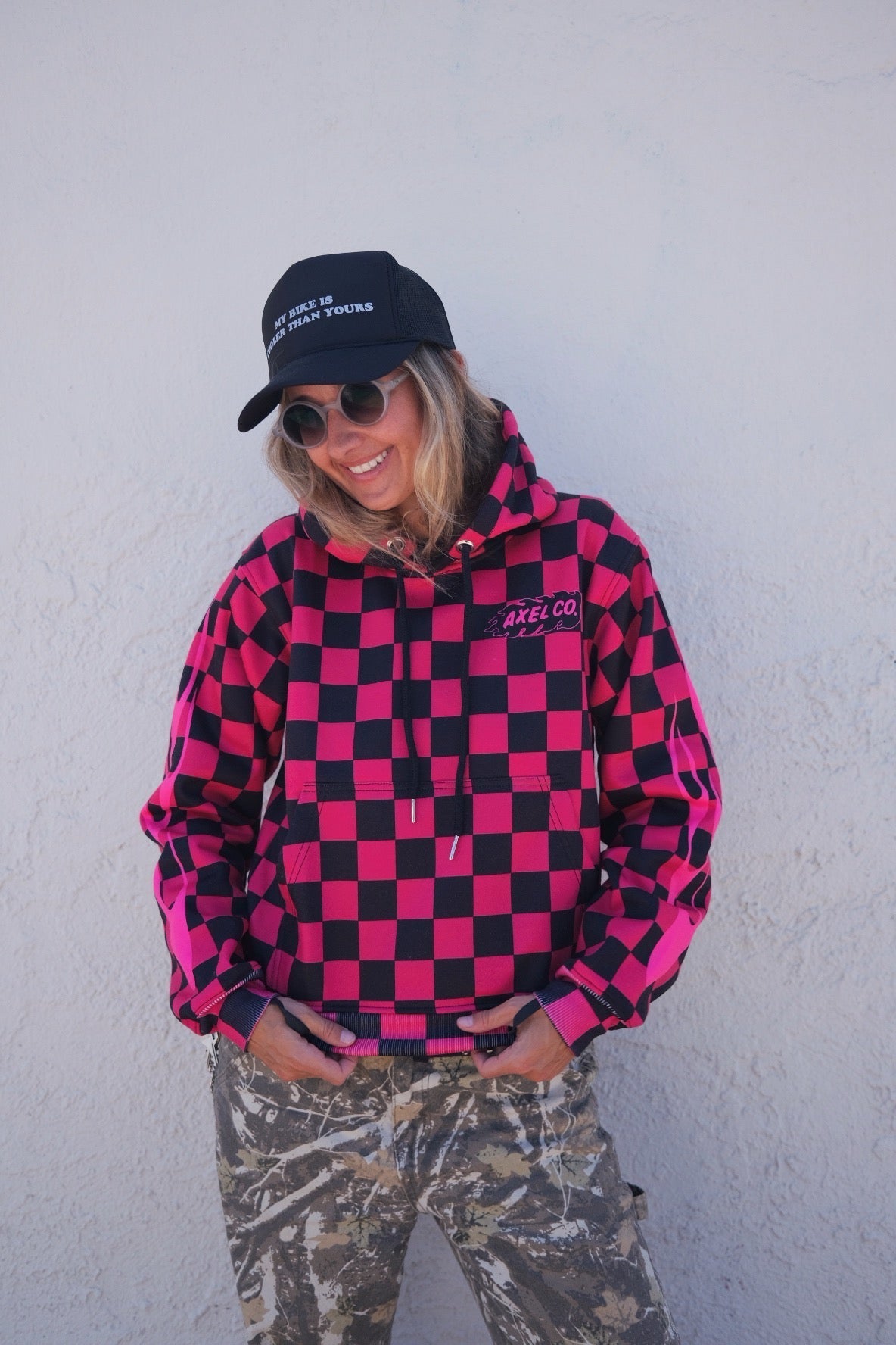 PINK & Black Checkered Flame Hoodie