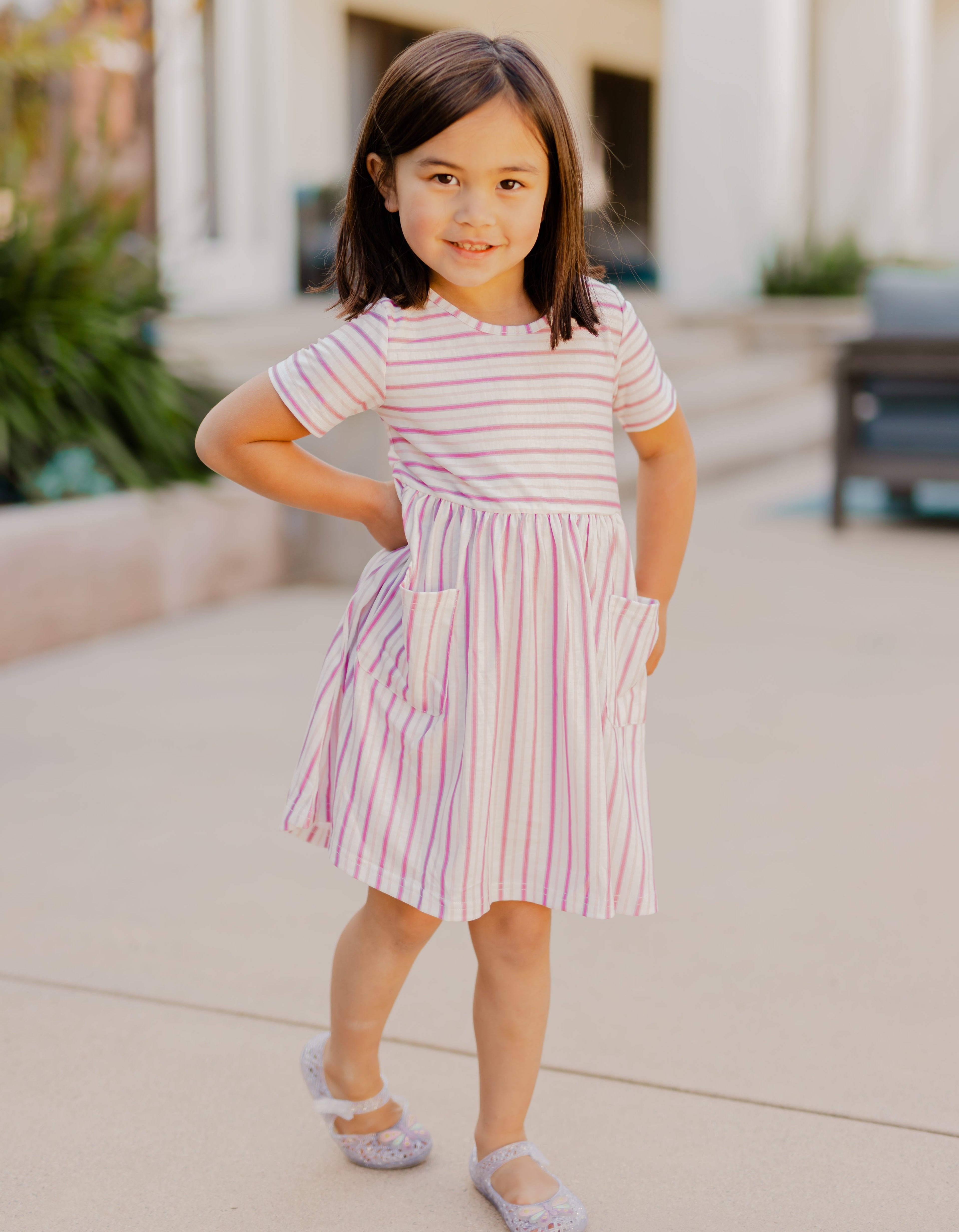 Striped Pocket Little Girls Dress