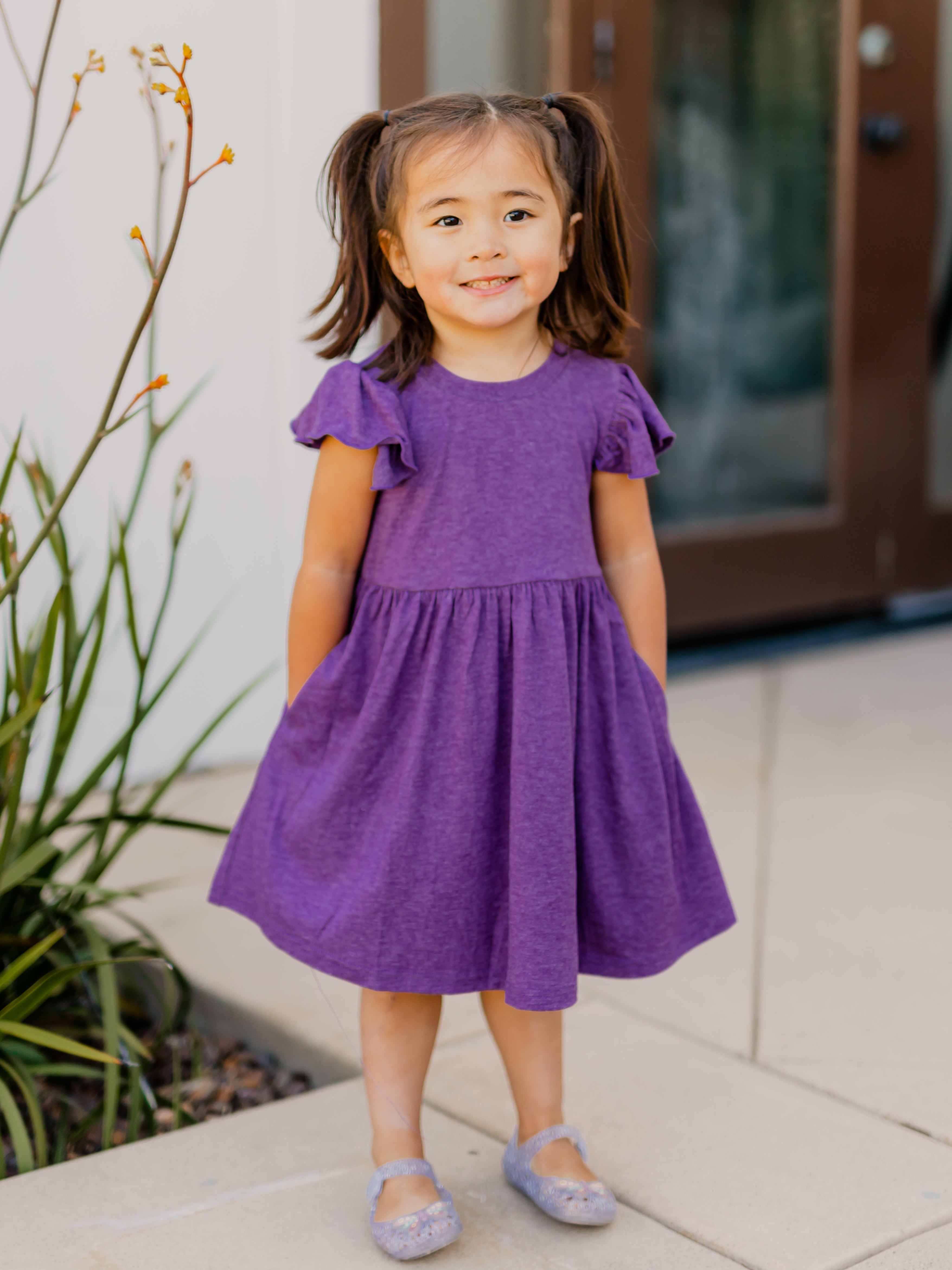 Ruffle Sleeve Little Girls Dress