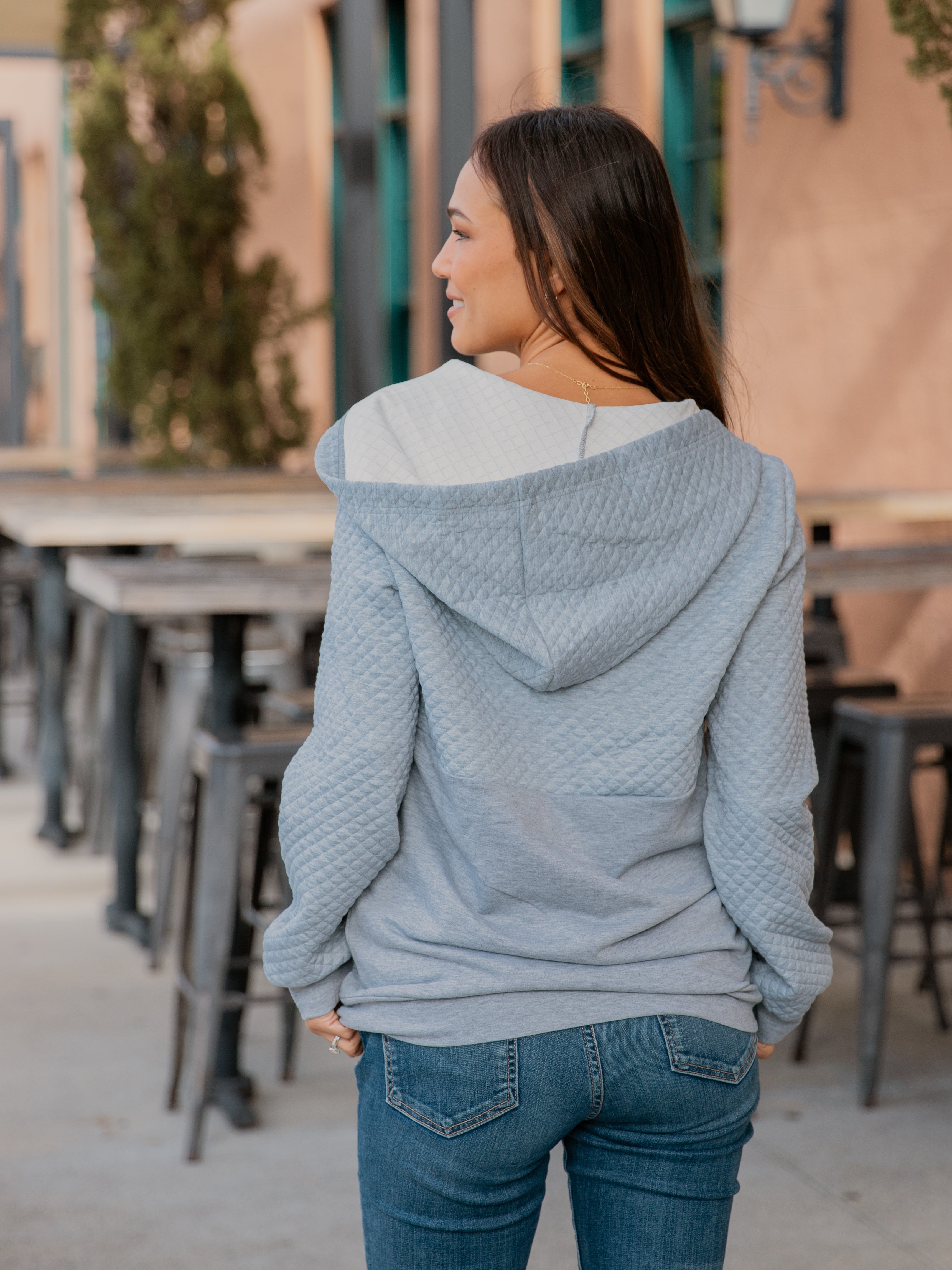 Contrast Quilted Zip Up Hoodie