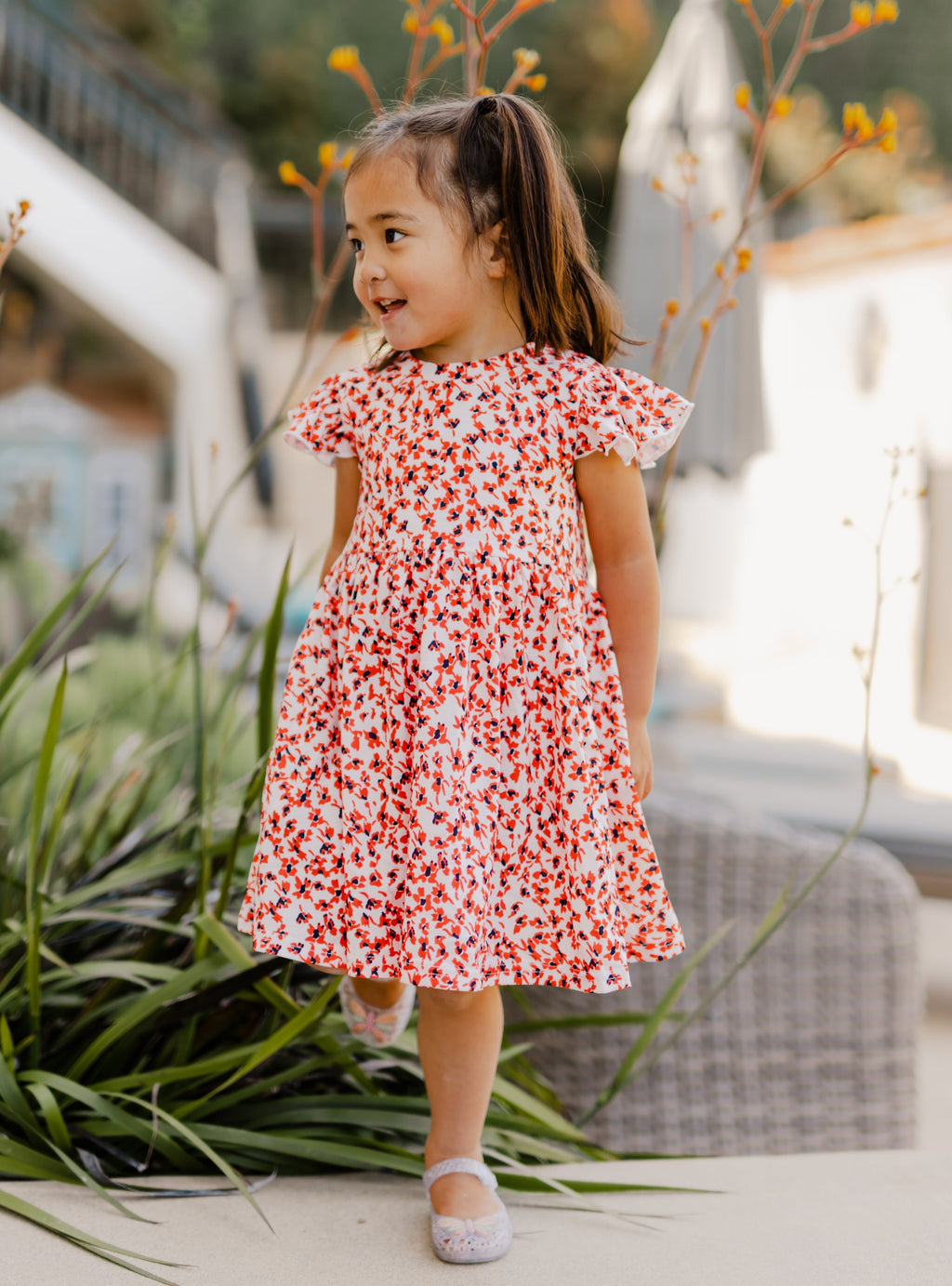 Ruffle Sleeve Little Girls Dress