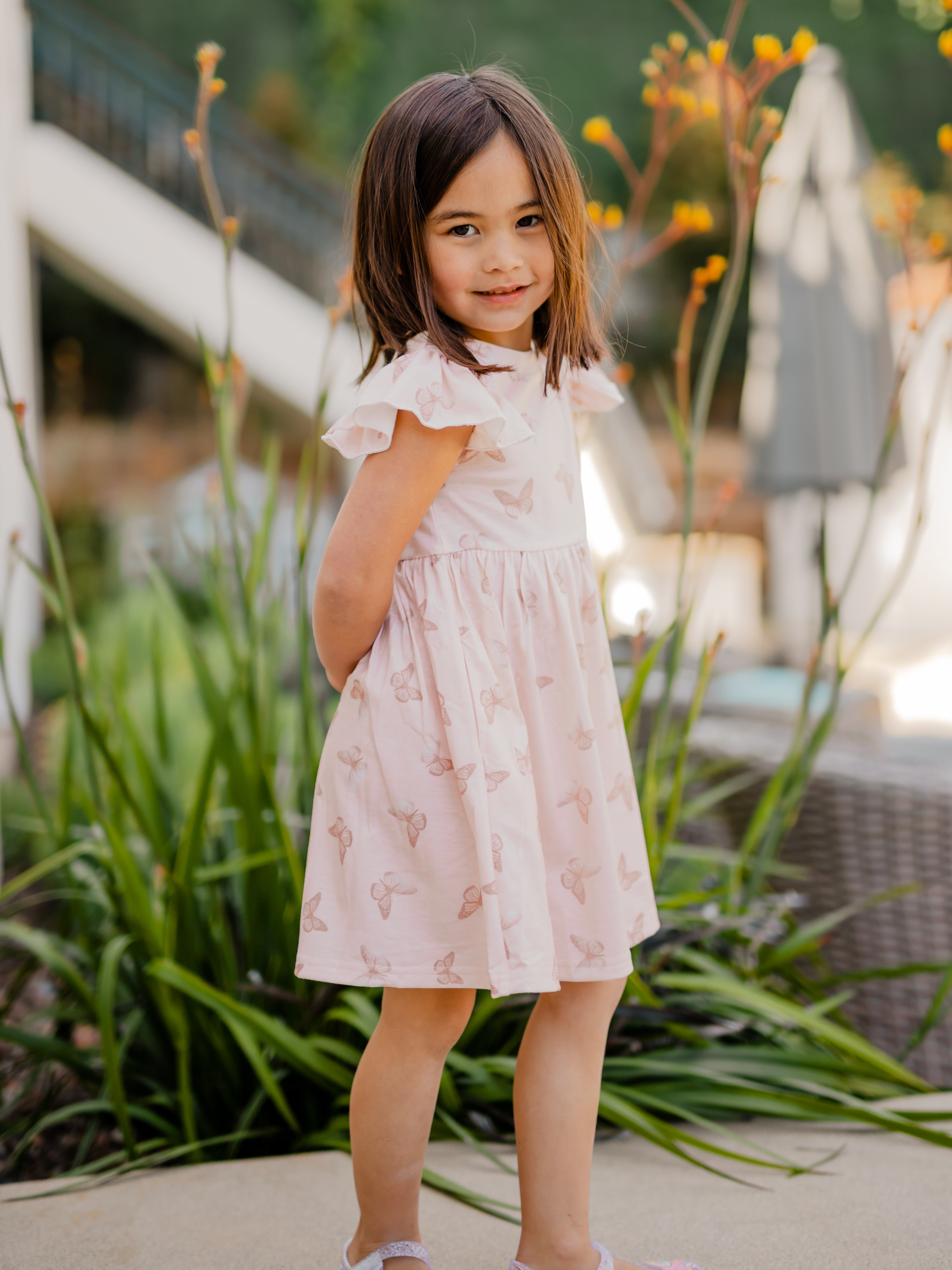 Ruffle Sleeve Little Girls Dress