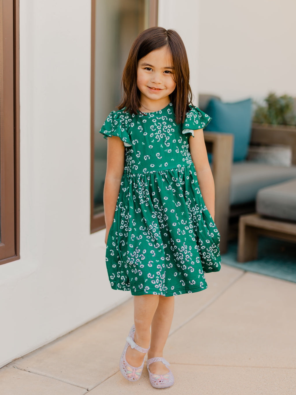 Ruffle Sleeve Little Girls Dress