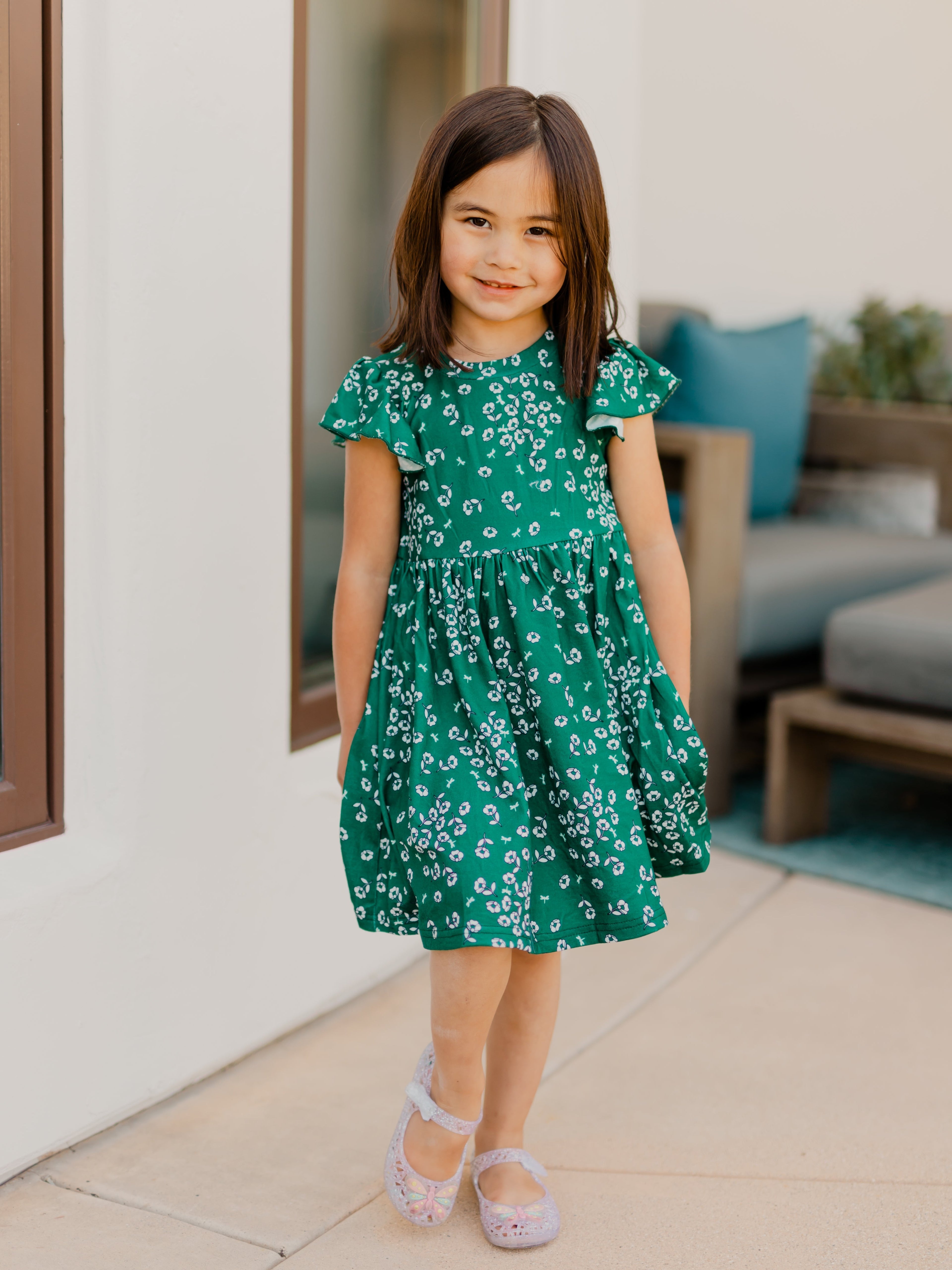 Ruffle Sleeve Little Girls Dress