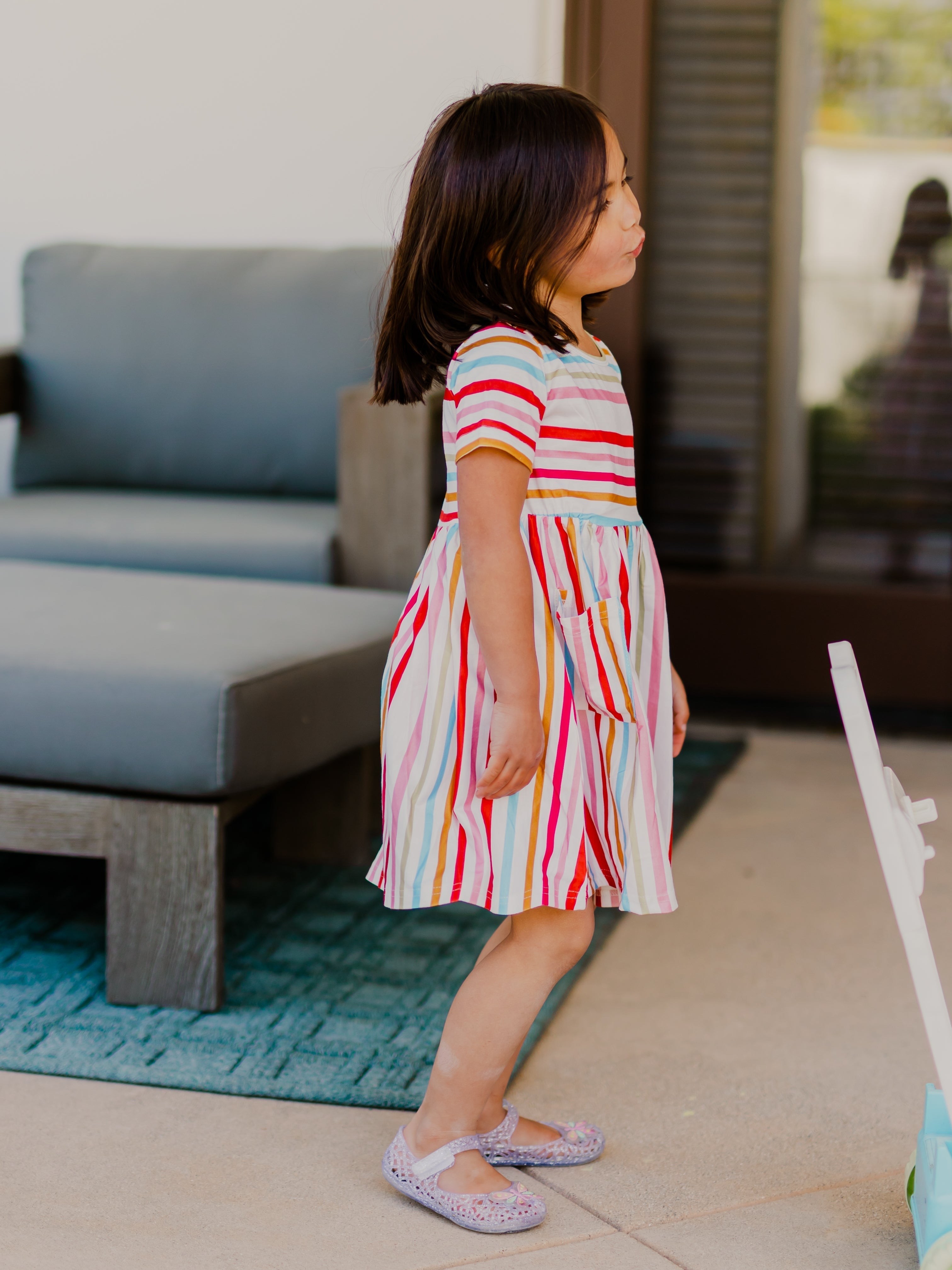 Striped Pocket Little Girls Dress