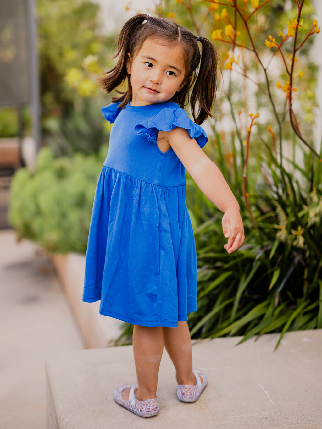 Ruffle Sleeve Little Girls Dress