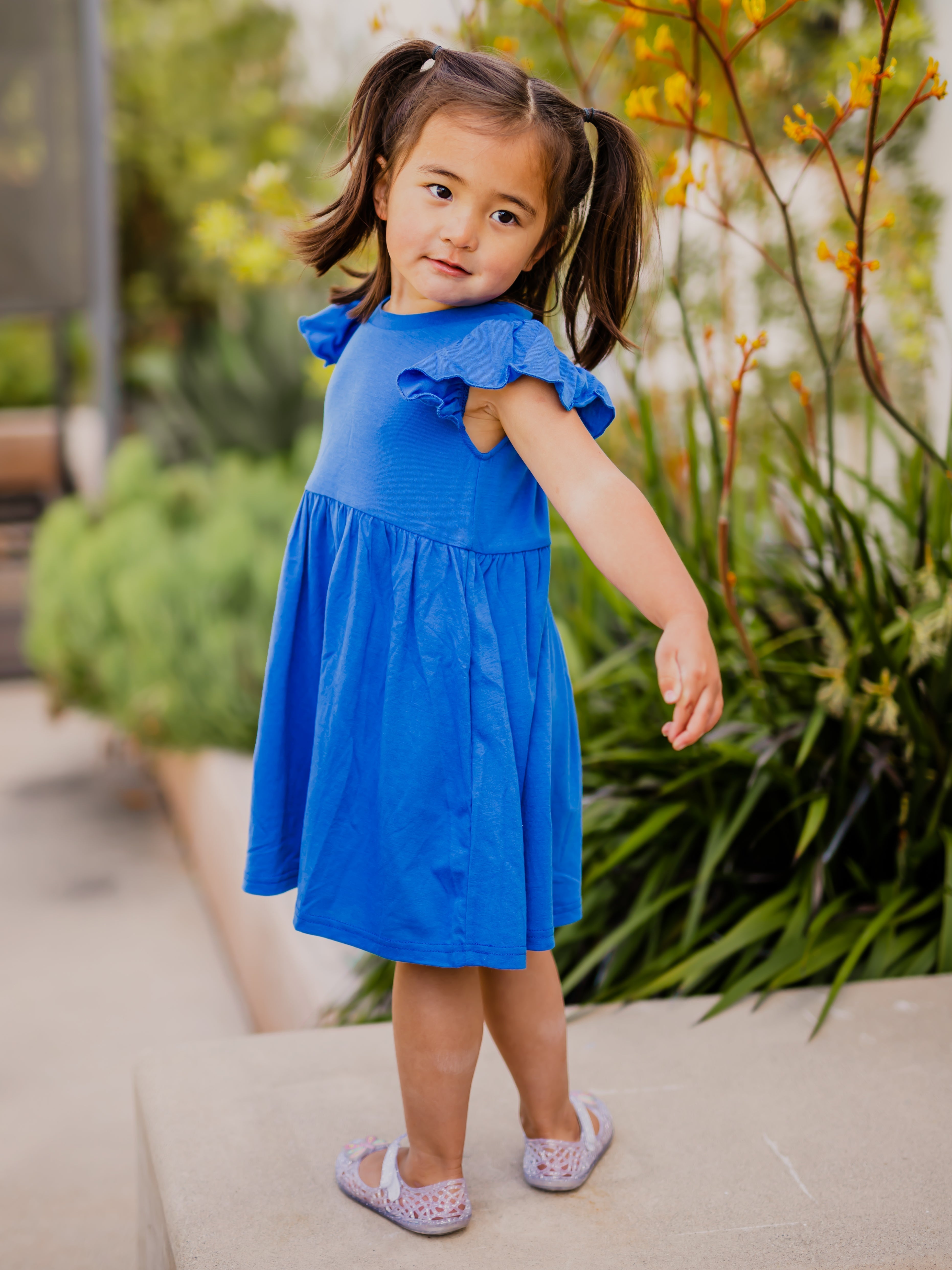 Ruffle Sleeve Little Girls Dress