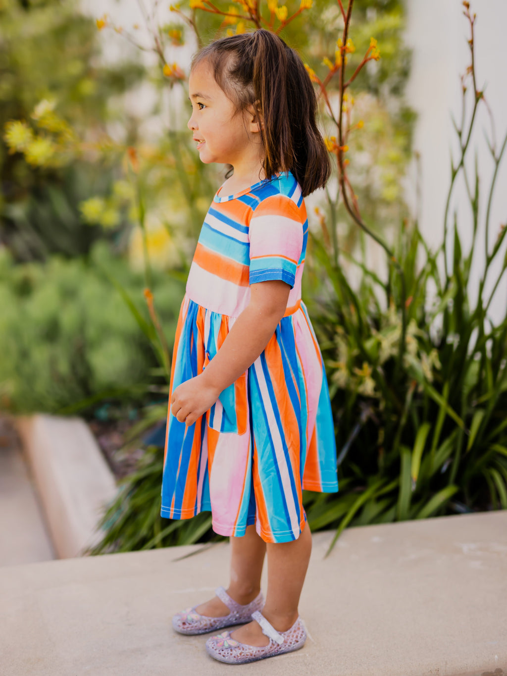 Striped Pocket Little Girls Dress