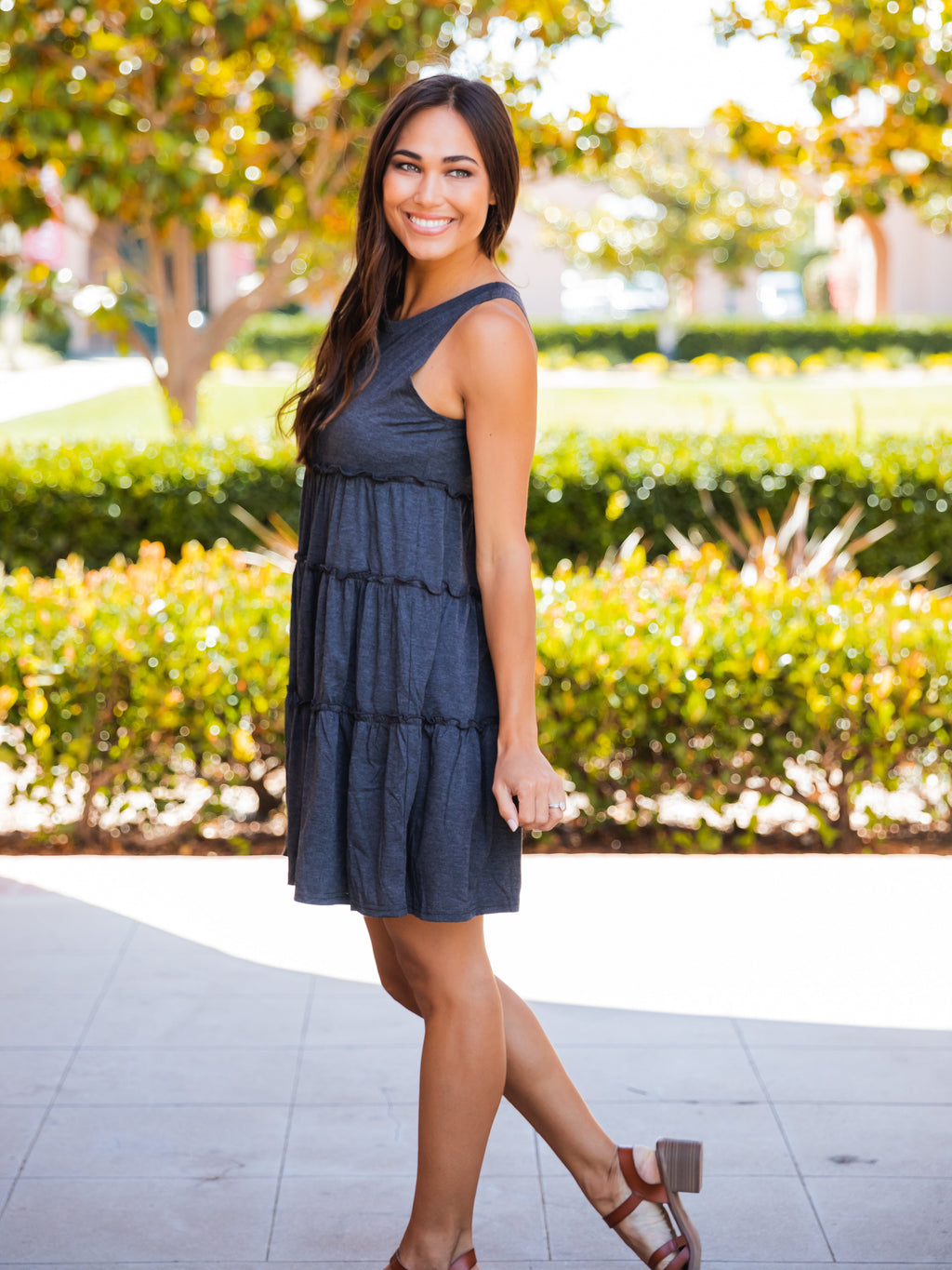 Peplum Ruffle Swing Dress
