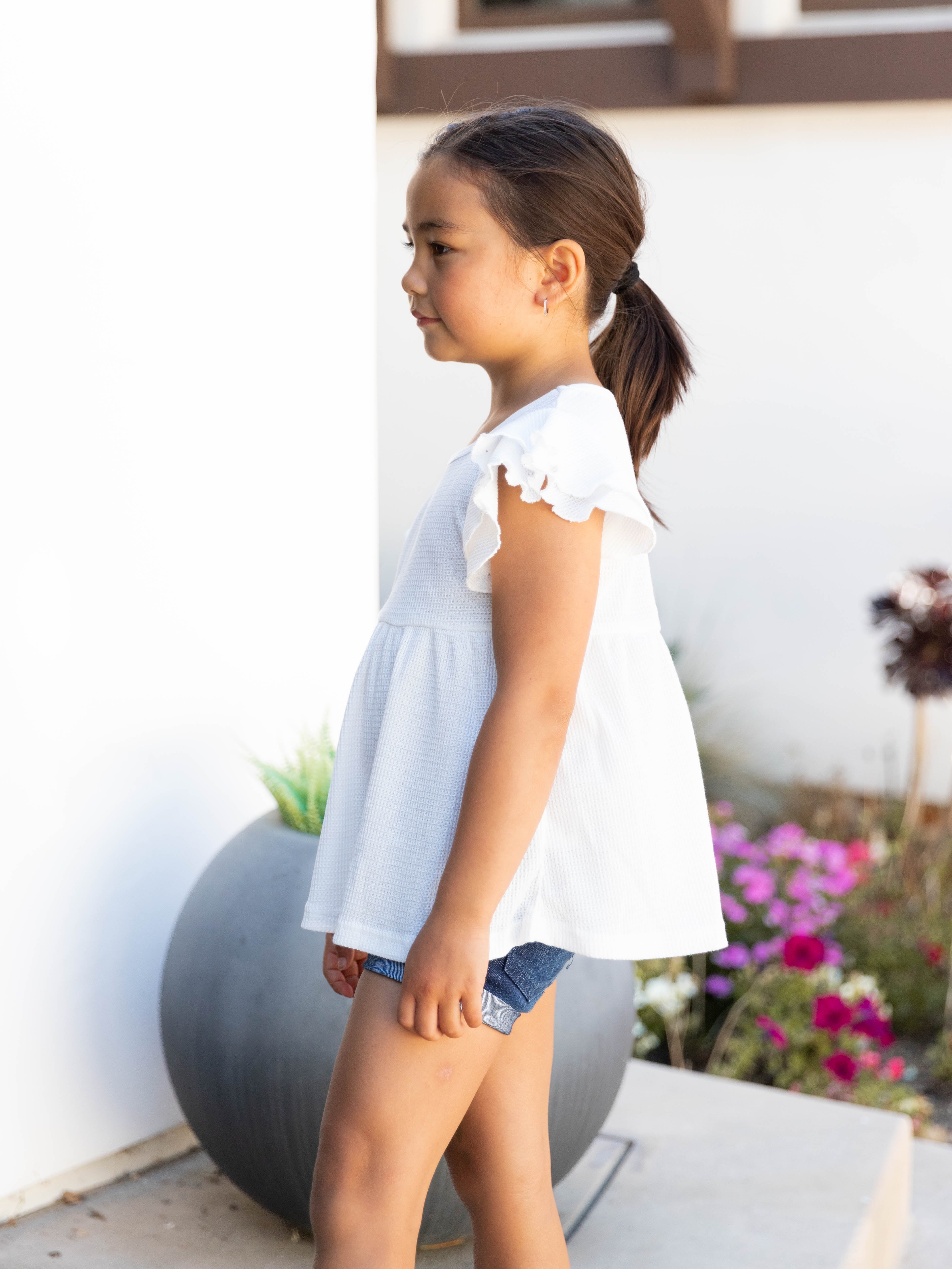 Little Girls Flutter Sleeve Peplum Top