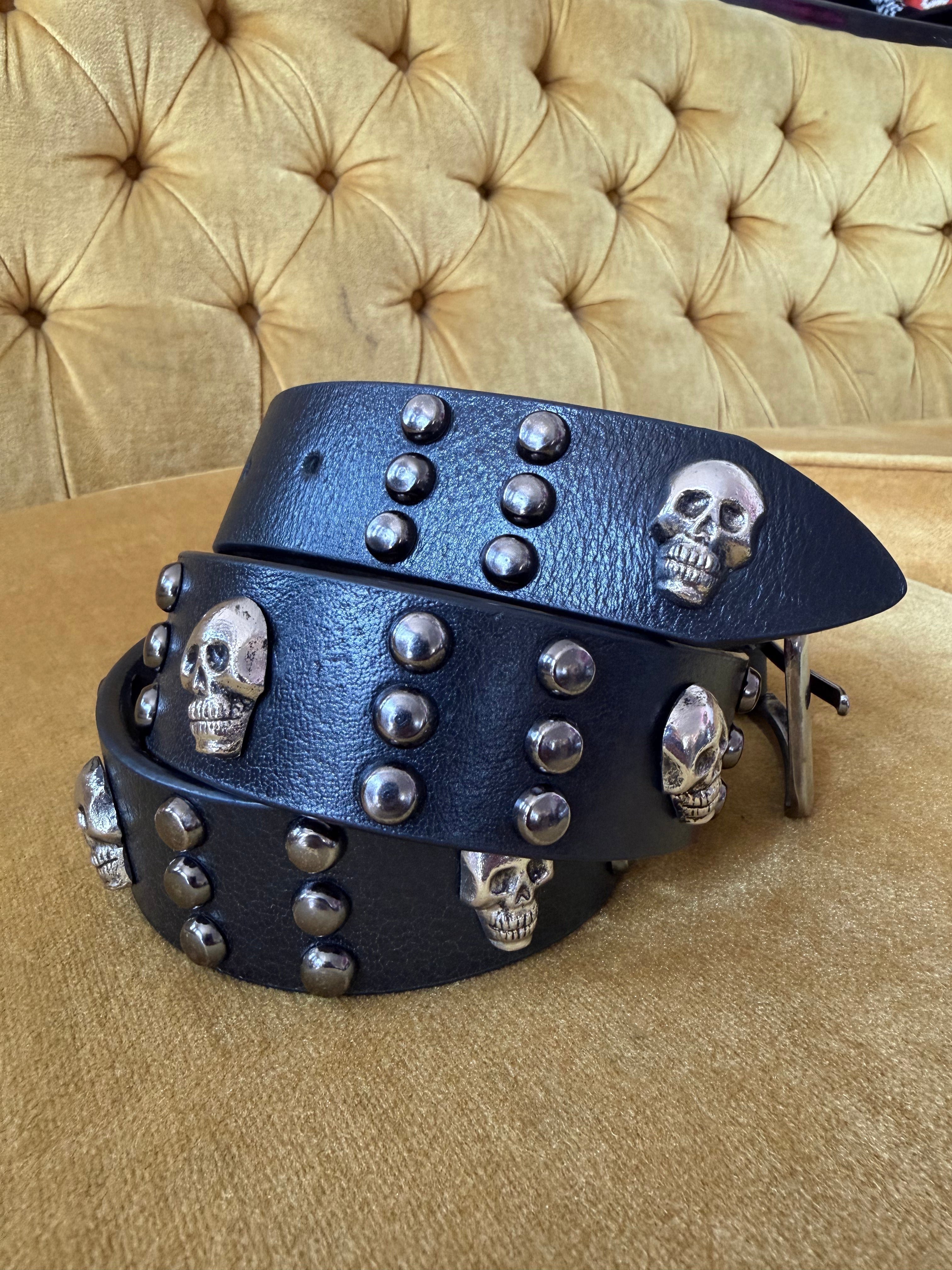 SKULL STUDDED LEATHER BELT