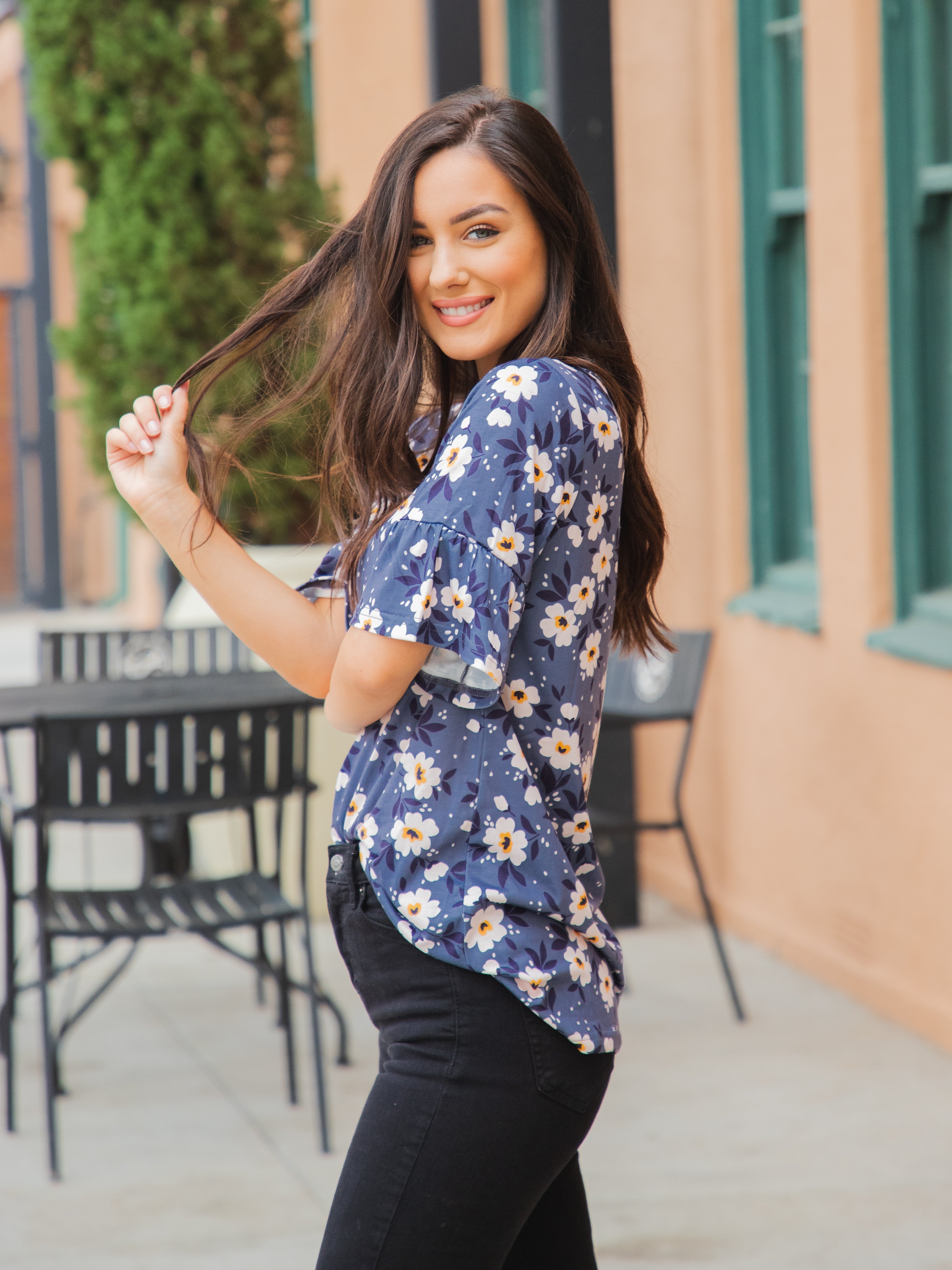 Bold Floral Flare Sleeve Top