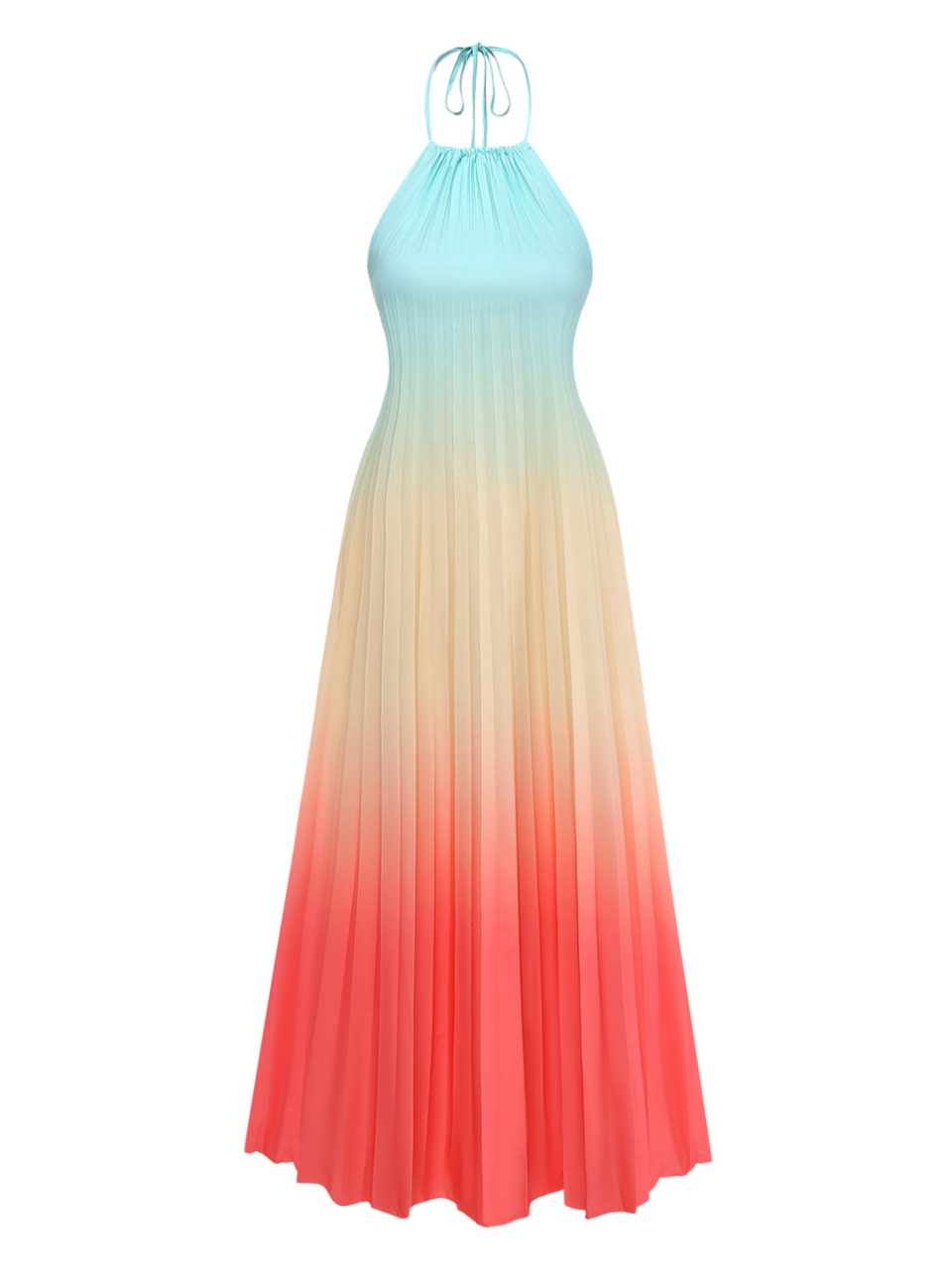 Multicolor 1930s Halter Gradient Pleated Maxi Dress