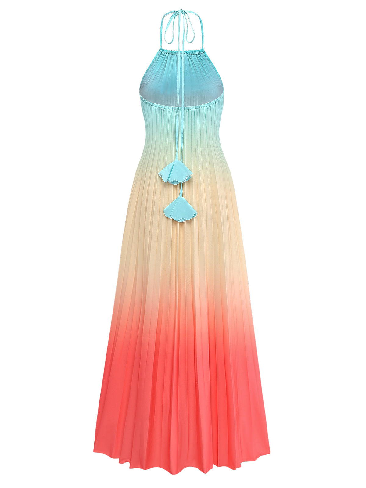 Multicolor 1930s Halter Gradient Pleated Maxi Dress