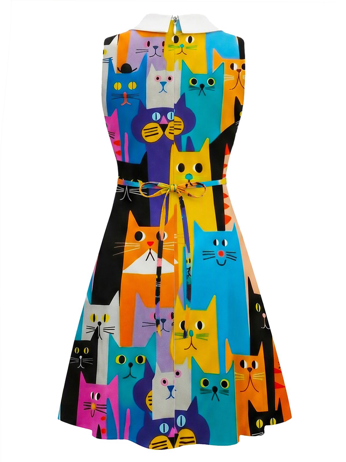 [Pre-Sale] Multicolor 1960s Cats A-Line Peter Pan Collar Dress