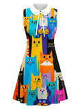 [Pre-Sale] Multicolor 1960s Cats A-Line Peter Pan Collar Dress
