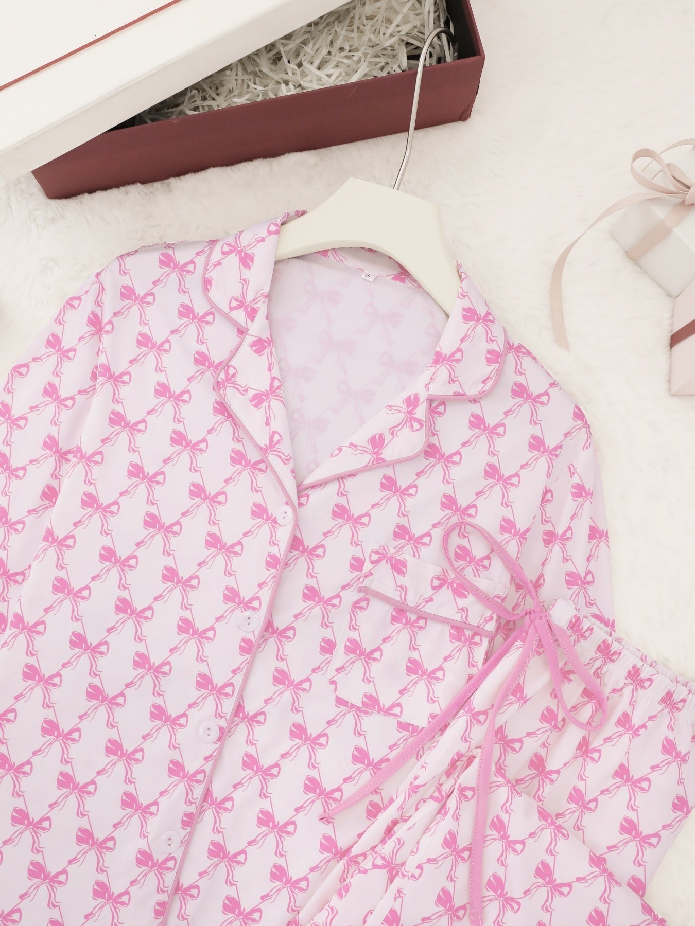 Pink Bow Long Sleeve Pajama Set