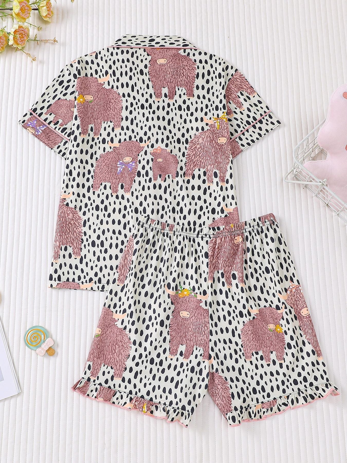 Girls Cow Print Pajama Set