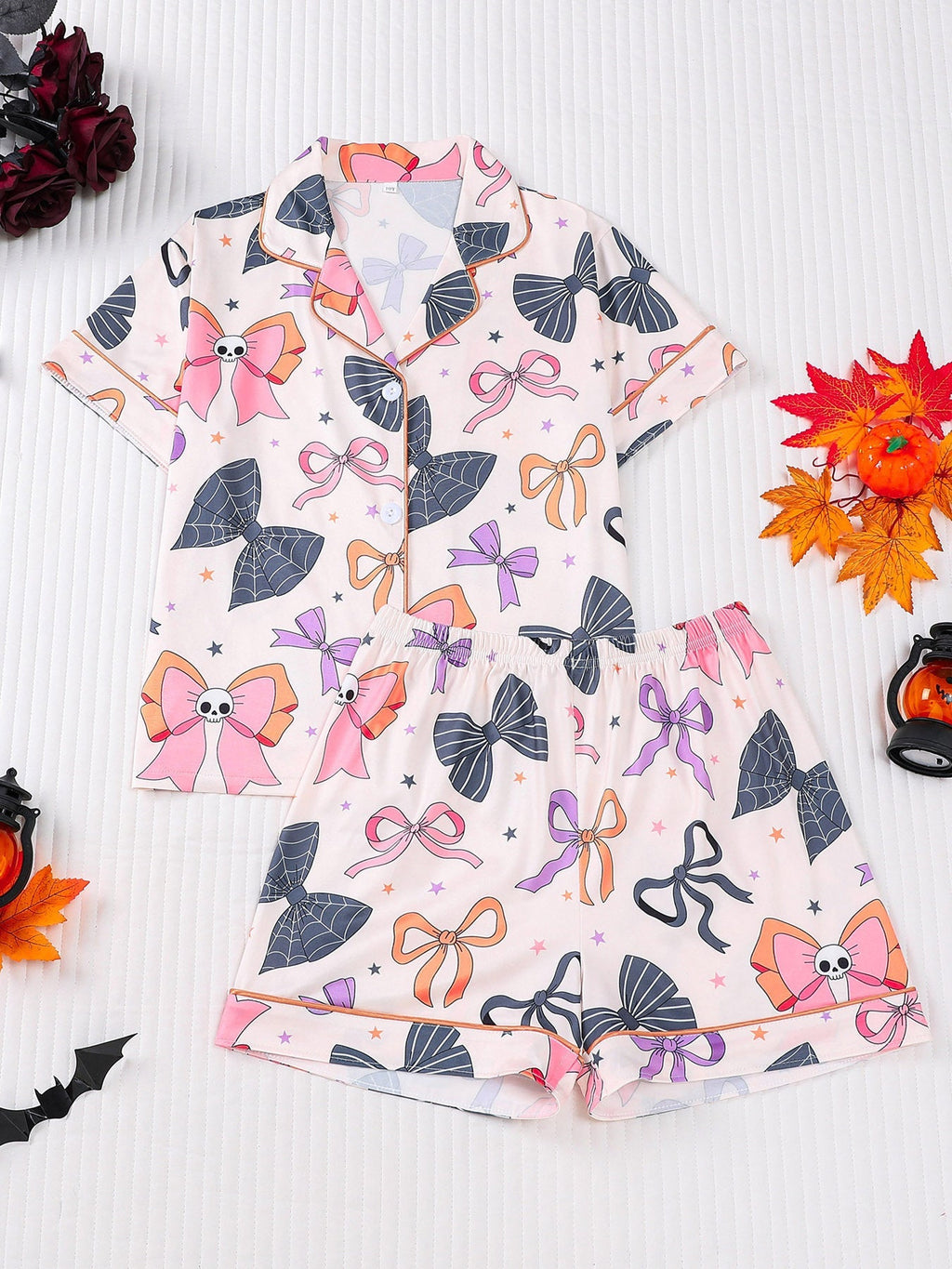 Girls Halloween Bow Print Pajama Set